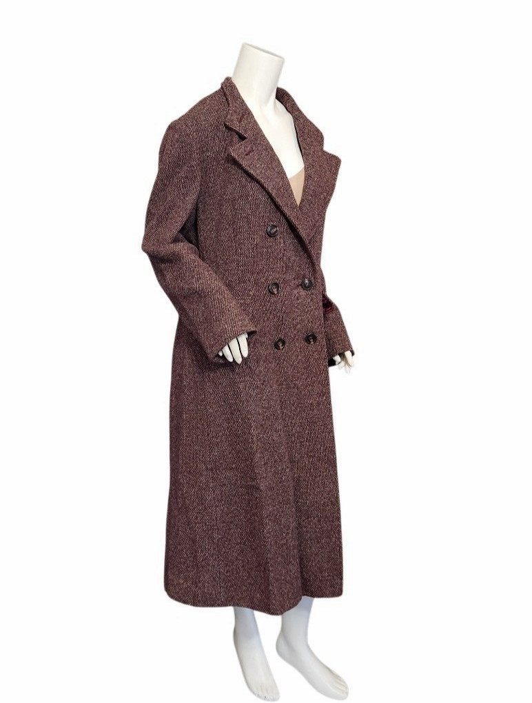 Vtg Bromleigh Burgundy Wool Tweed Double- Breasted Coat Women’s 40″ bust (no sz)