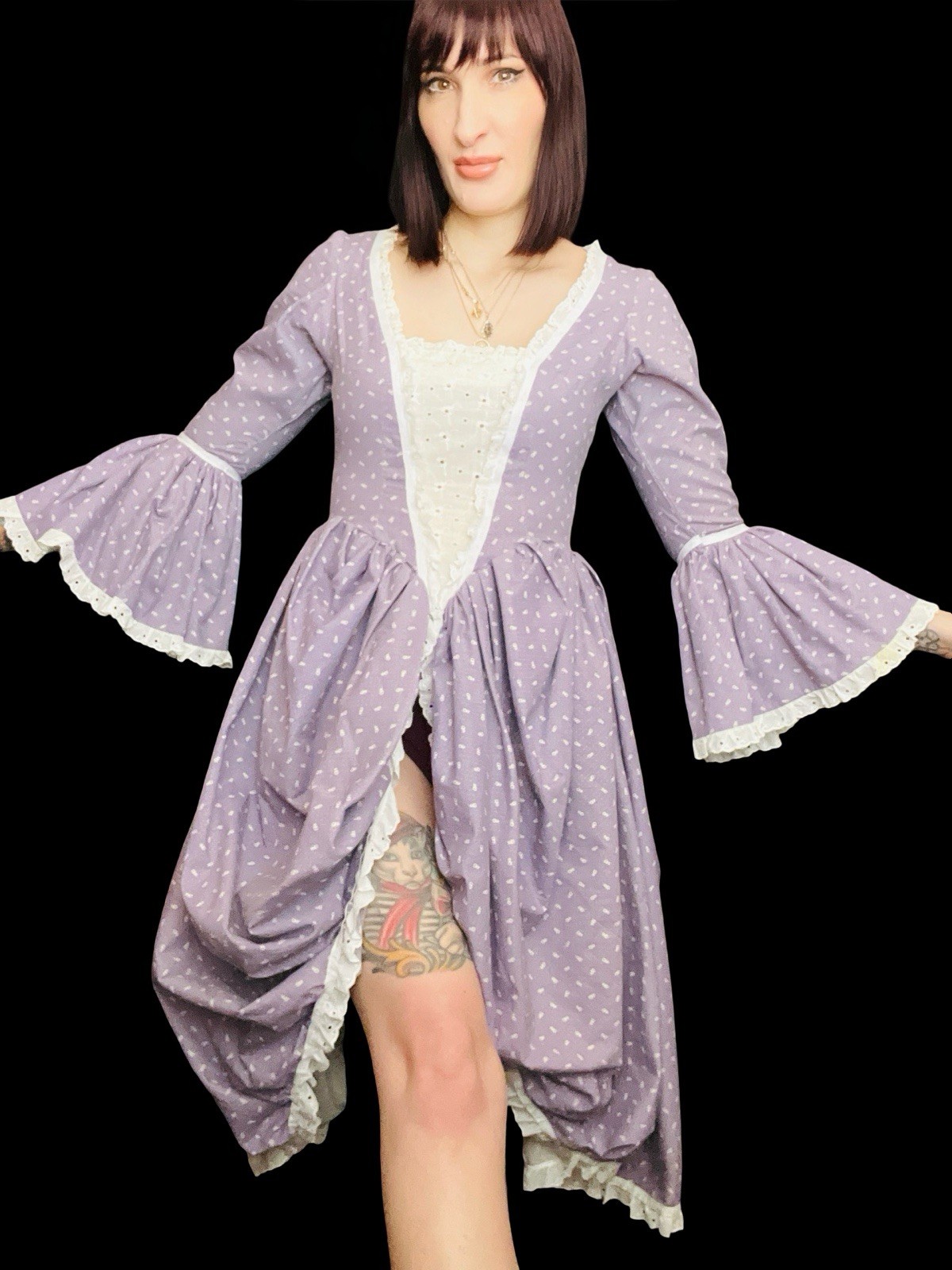 Vintage 1970s Renaissance 18th Century Rococco Floral Cotton Dress Cottagecore
