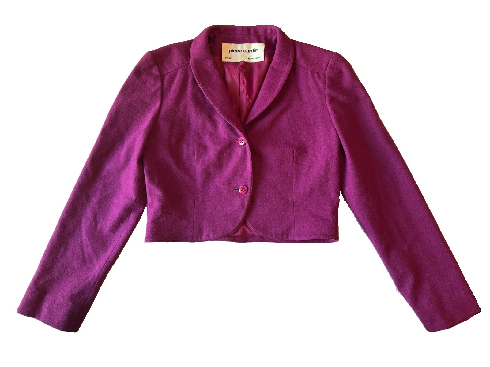 VTG Pierre Cardin Magenta Wool Cropped Jacket Blazer 70s 80s Tailored XS/S