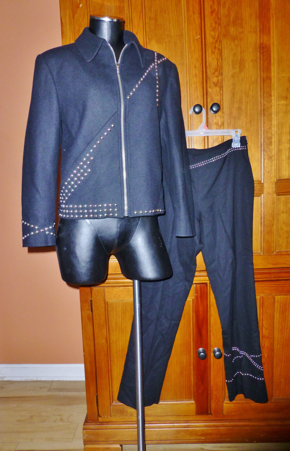 RaRe Vintage 90s VERSACE Jeans Couture Wool silver Studded 2pc JACKET Coat PANTS