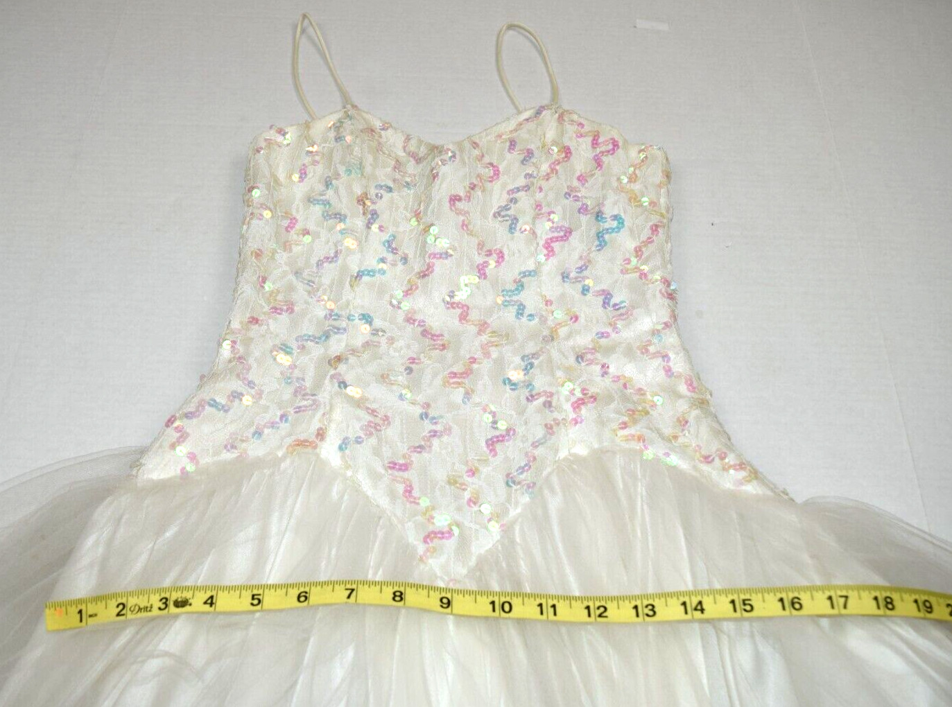 Vintage Dress DeLaru Size S/M 80s Shimmery White Evening Fitted Sequin Bodice