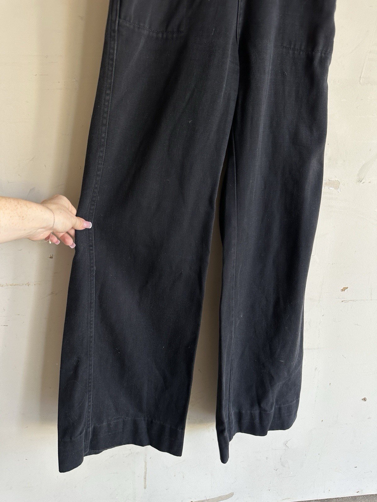 Vintage 70s black bell bottom wide leg overalls