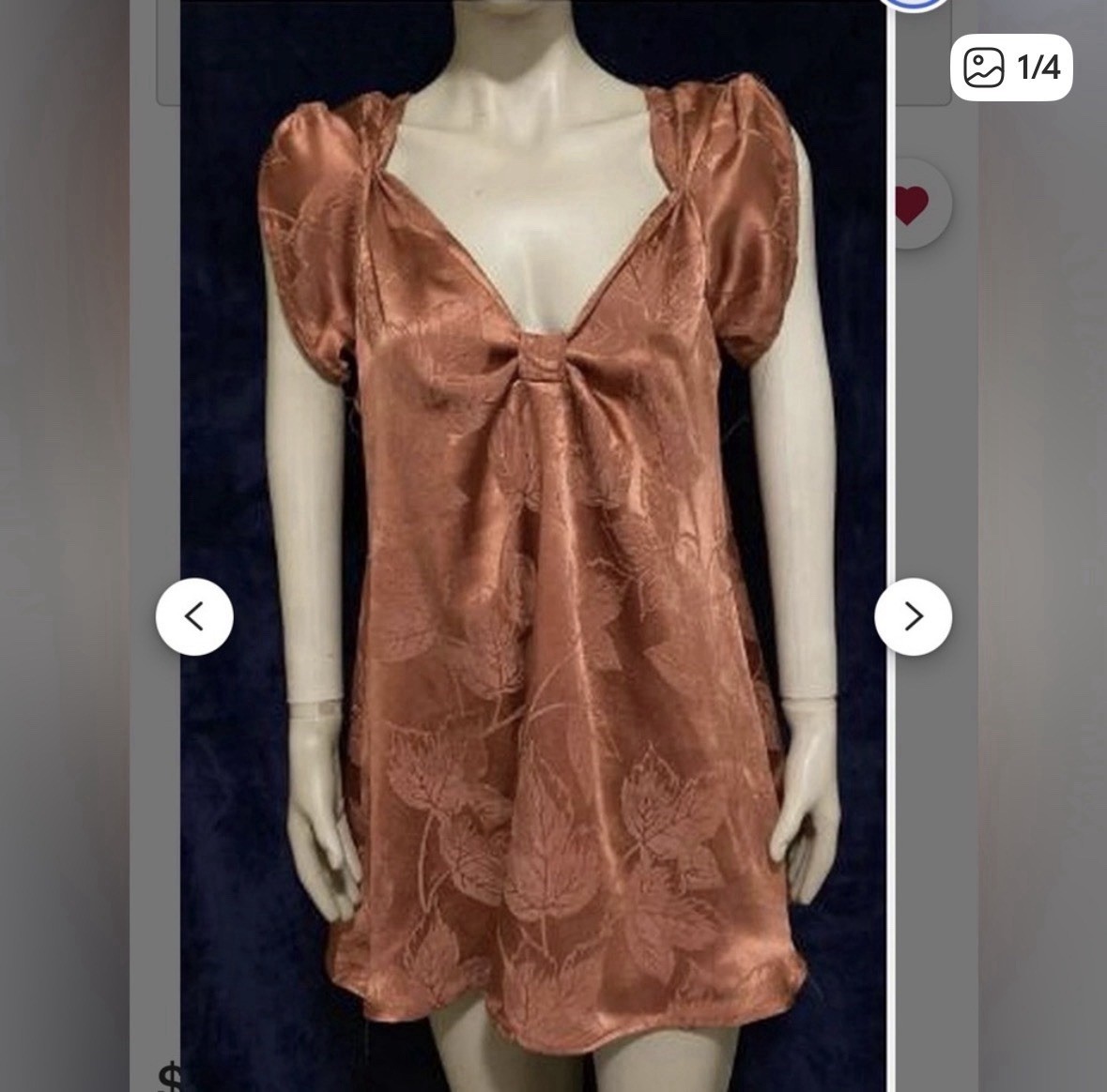 Vintage Caramel Satin Brocade Trapeze Mini Dress Olivia Bis (Bis & Beau) Small