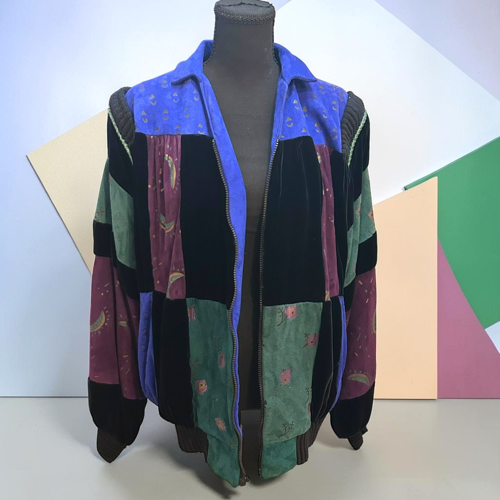 Vintage CHAR SHER Coat Size M Santa Fe Suede Aztec Art to Wear Jacket Bomber