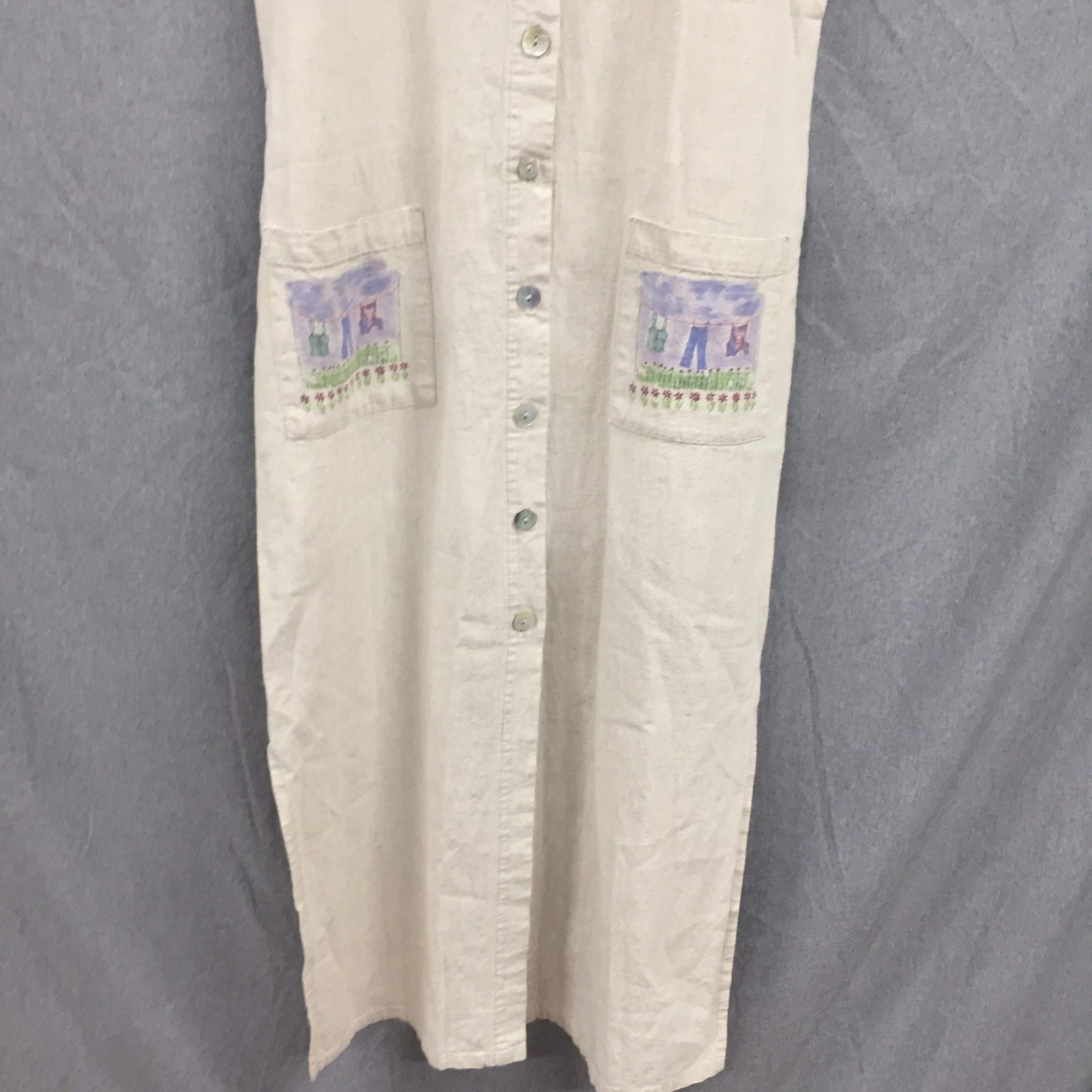 Alexandra Lee Vintage Linen Rayon Maxi Dress Beige Laundry Line Pockets Size 10