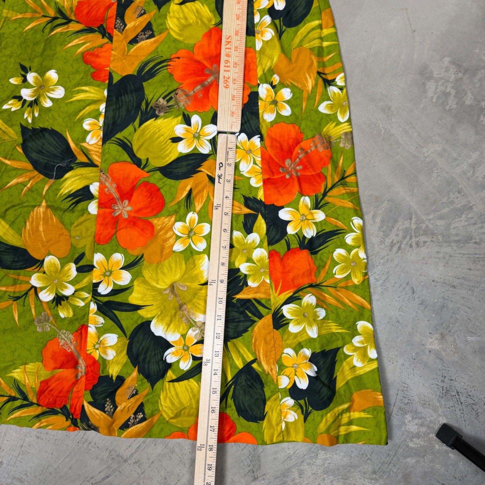 Vintage 60s Sears Hawaiian Fashions Floral Maxi Dress Green Orange Talon Zip S