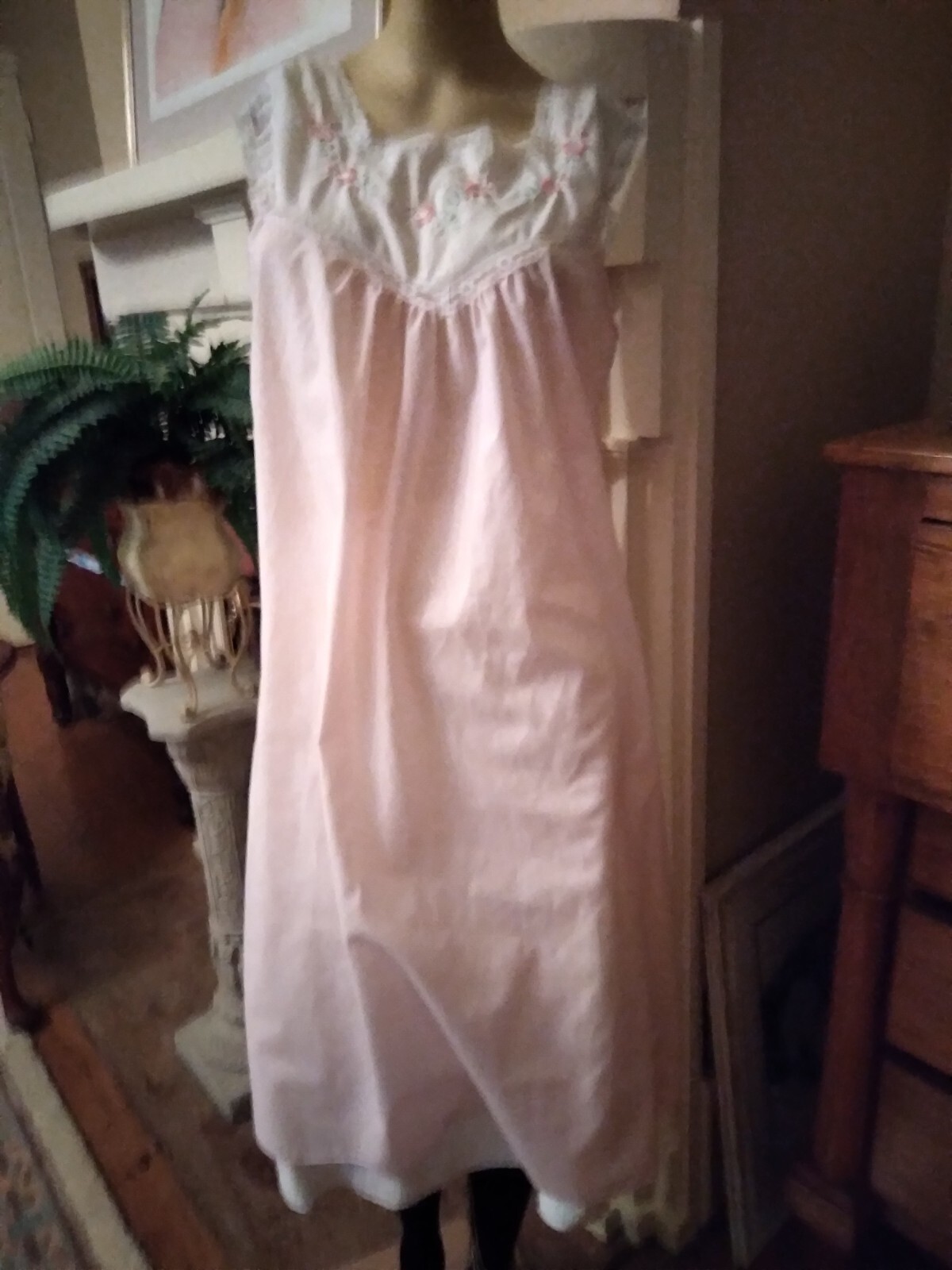 Vintage Nicole Pink Cotton Blend Gown Lace and Embroidery Bodice/sm