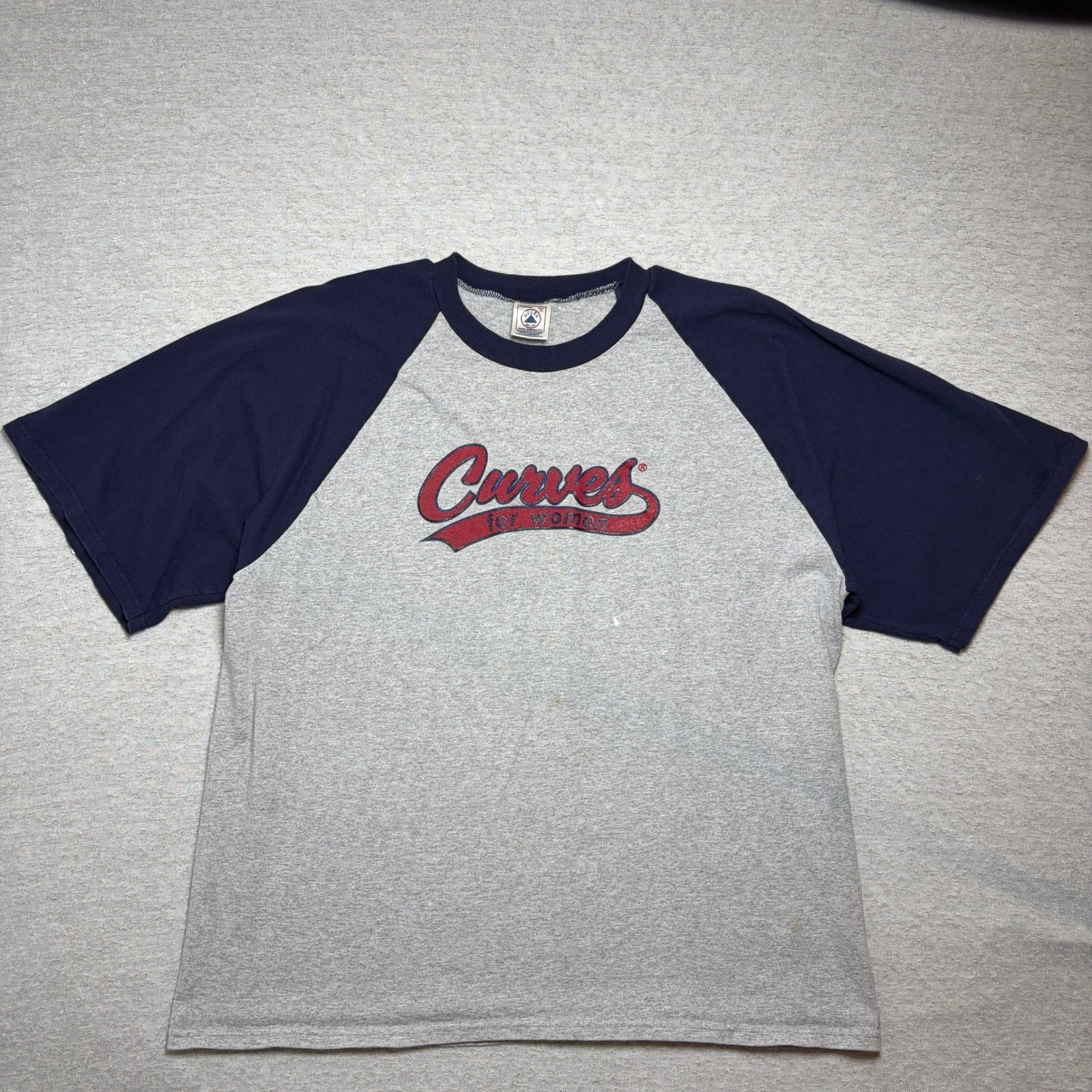 Vintage Delta Adult Tshirt XL Gray Blue Raglan Curves For Women Y2K Baseball