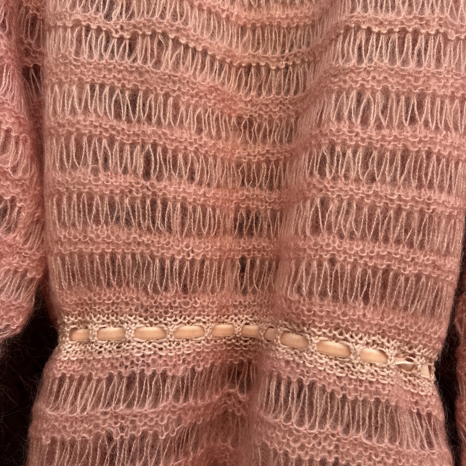 Vintage 1930s Pink Mohair Knit Wool Sweater Cardigan Balloon Sleeves Dress Top