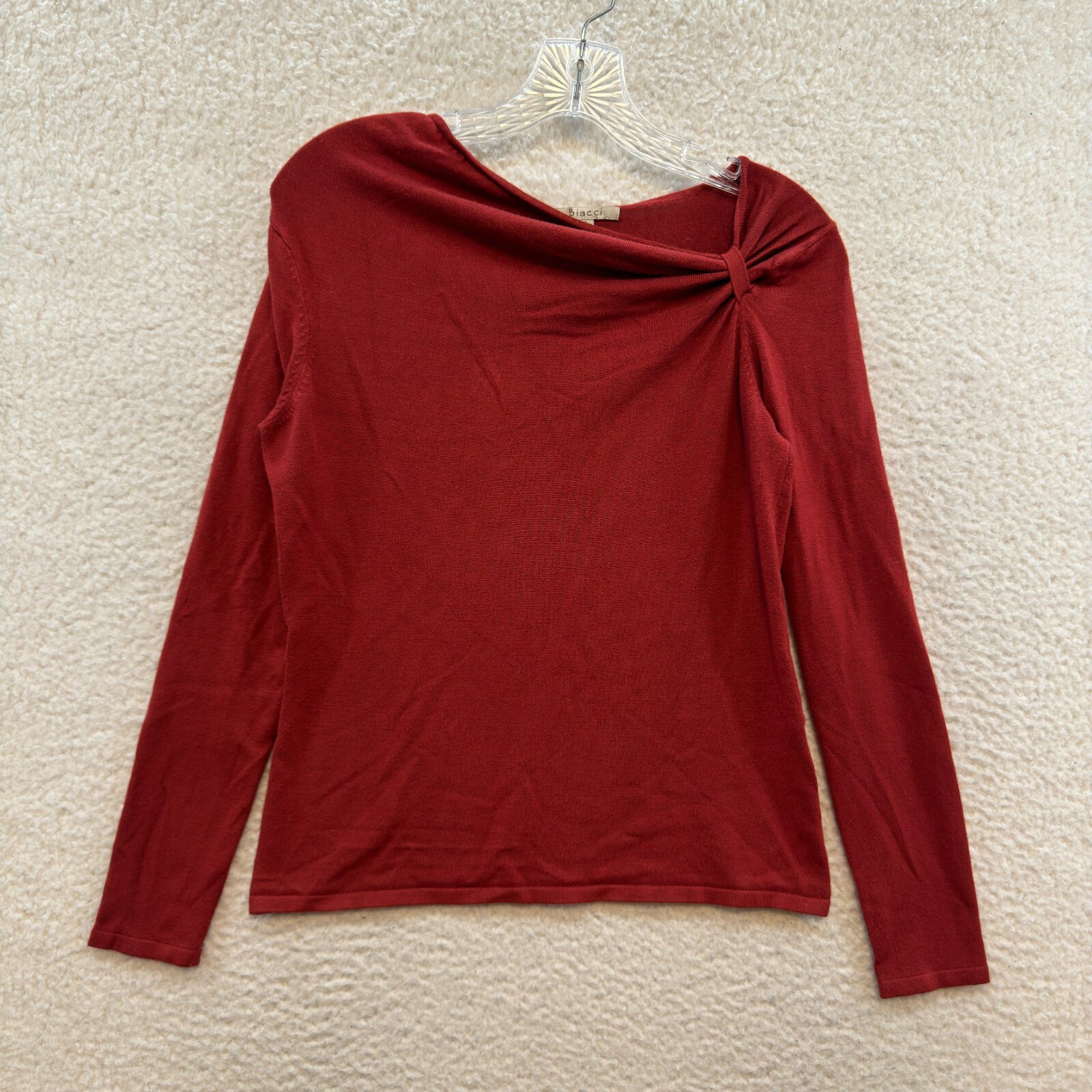 Y2K Vintage Top Medium Brick Terracotta Red Asymmetrical Shoulder Long Sleeve