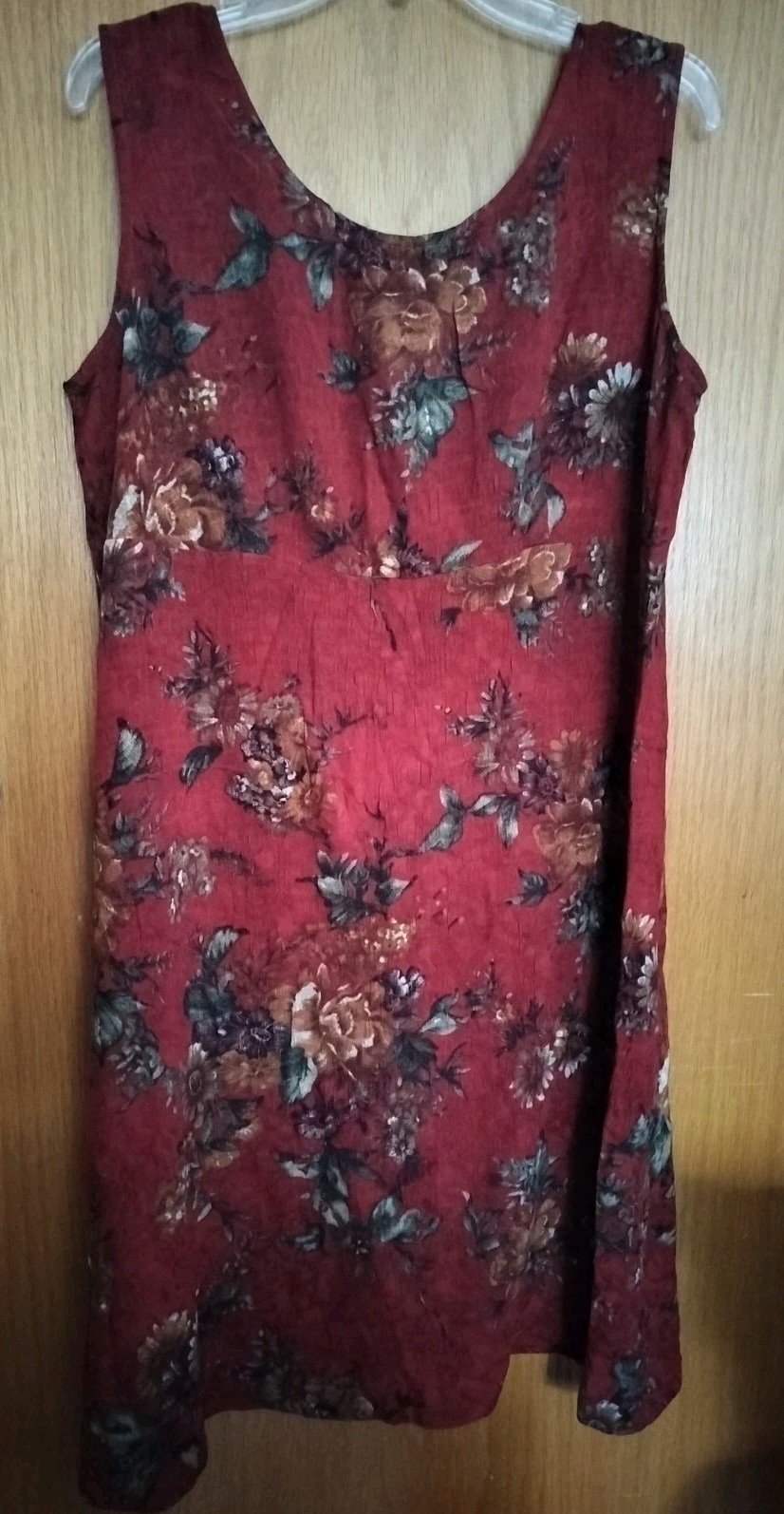 Dressbarn Midi Dress Vintage Dark Red Multicolor Floral Textured Size L