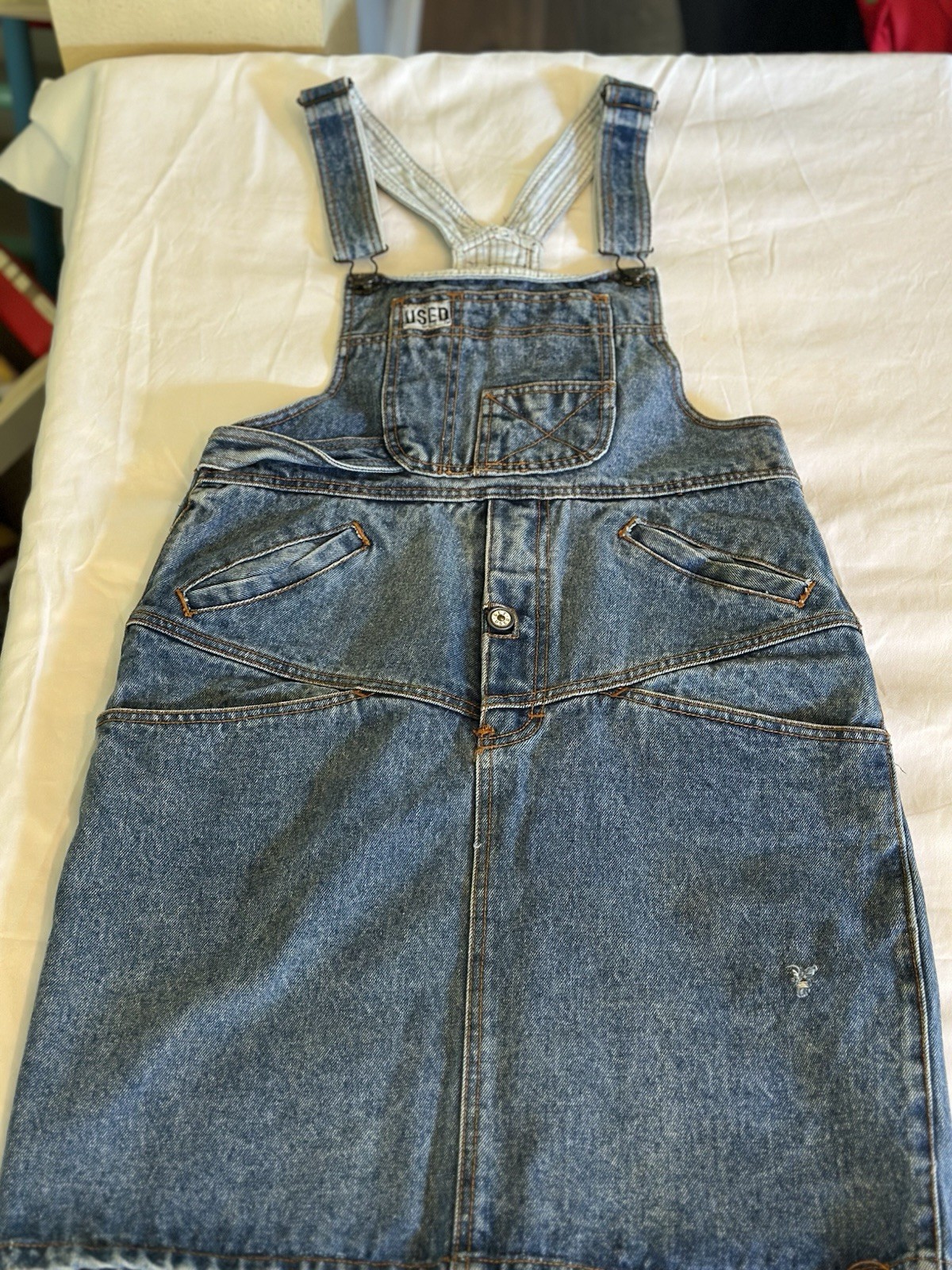 Vintage 1980s „Get Used” By Elie Denim Jean Overall Skirt Size Medium