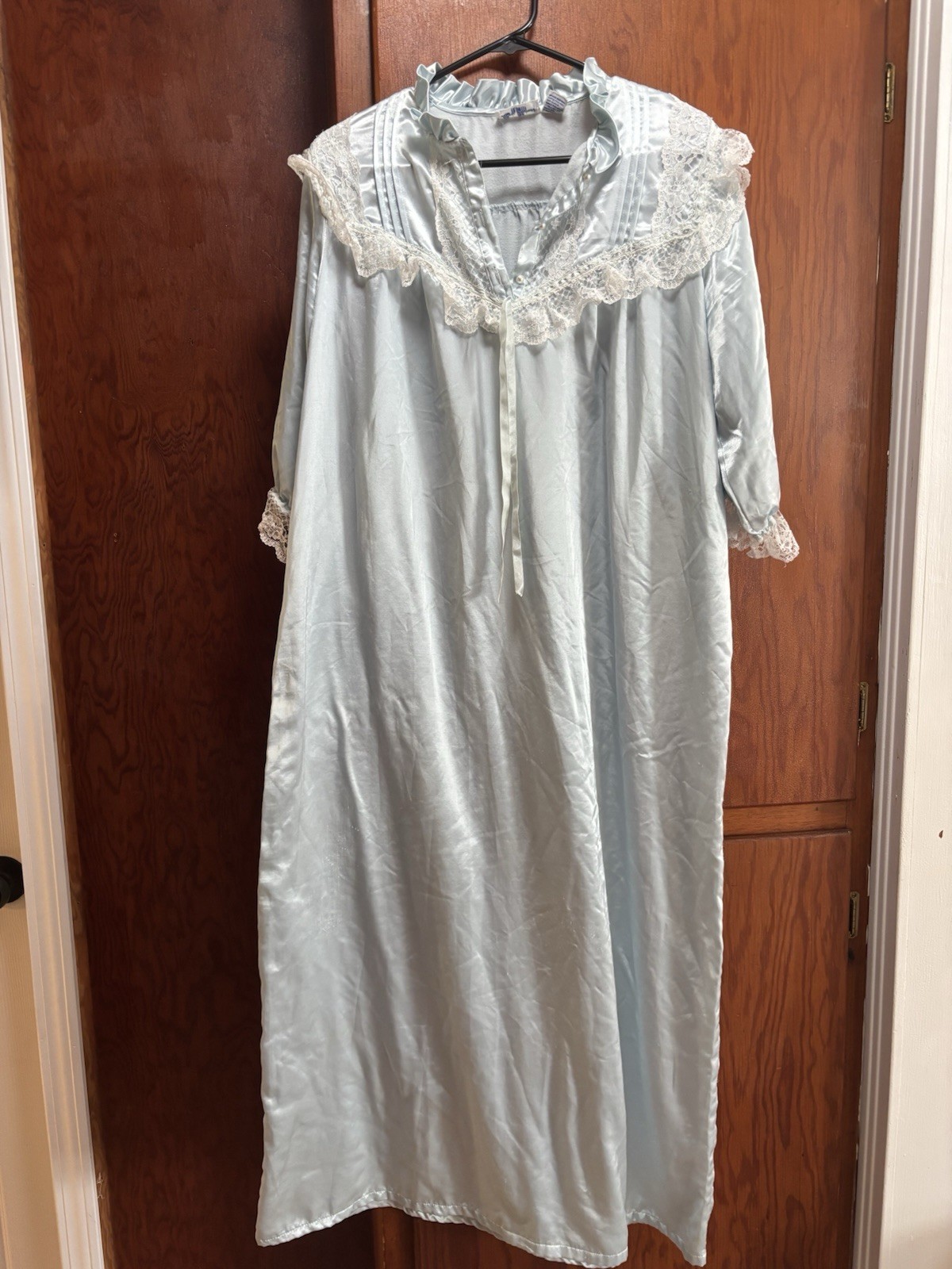 Vintage Size Medium Lewis Frimel Blue Nightgown With Lace Trim