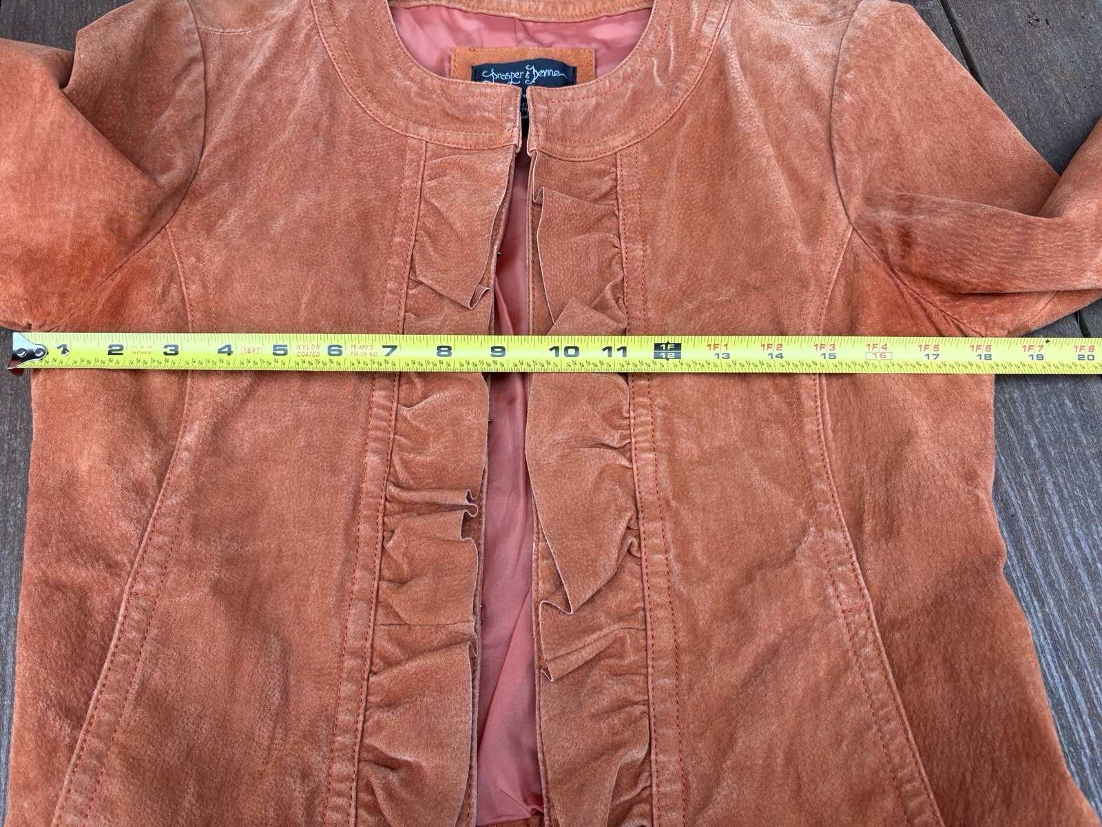 Prosper & Devine Leather Suede Sz Med Rust Color Jacket Nautical Buttons Ruffle