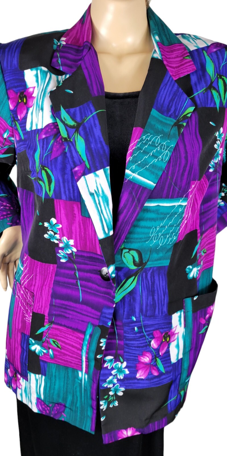 Vintage BFA Classics Womens Abstract Floral Jacket Pockets Blazer Jacket Size 1X