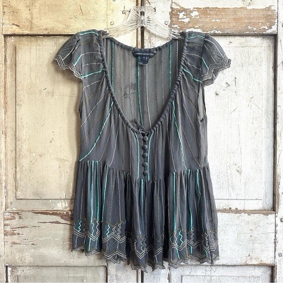 Vintage 2000s French Connection 100% silk sheer peplum swing top