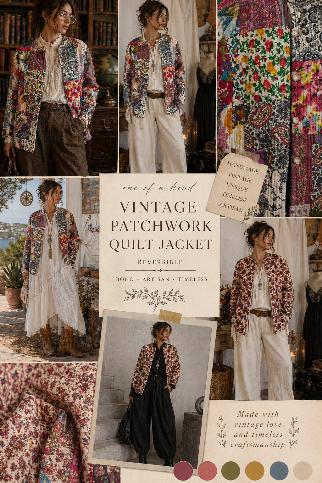 Vintage Patchwork Quilt Jacket Reversible Boho Artisan Kantha 40/42