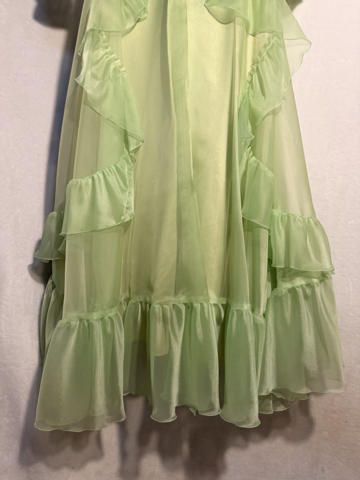 Vtg Mint Green Puffy Long Sleeve Maxi Cottagecore Prairie Ruffles Rare Dress