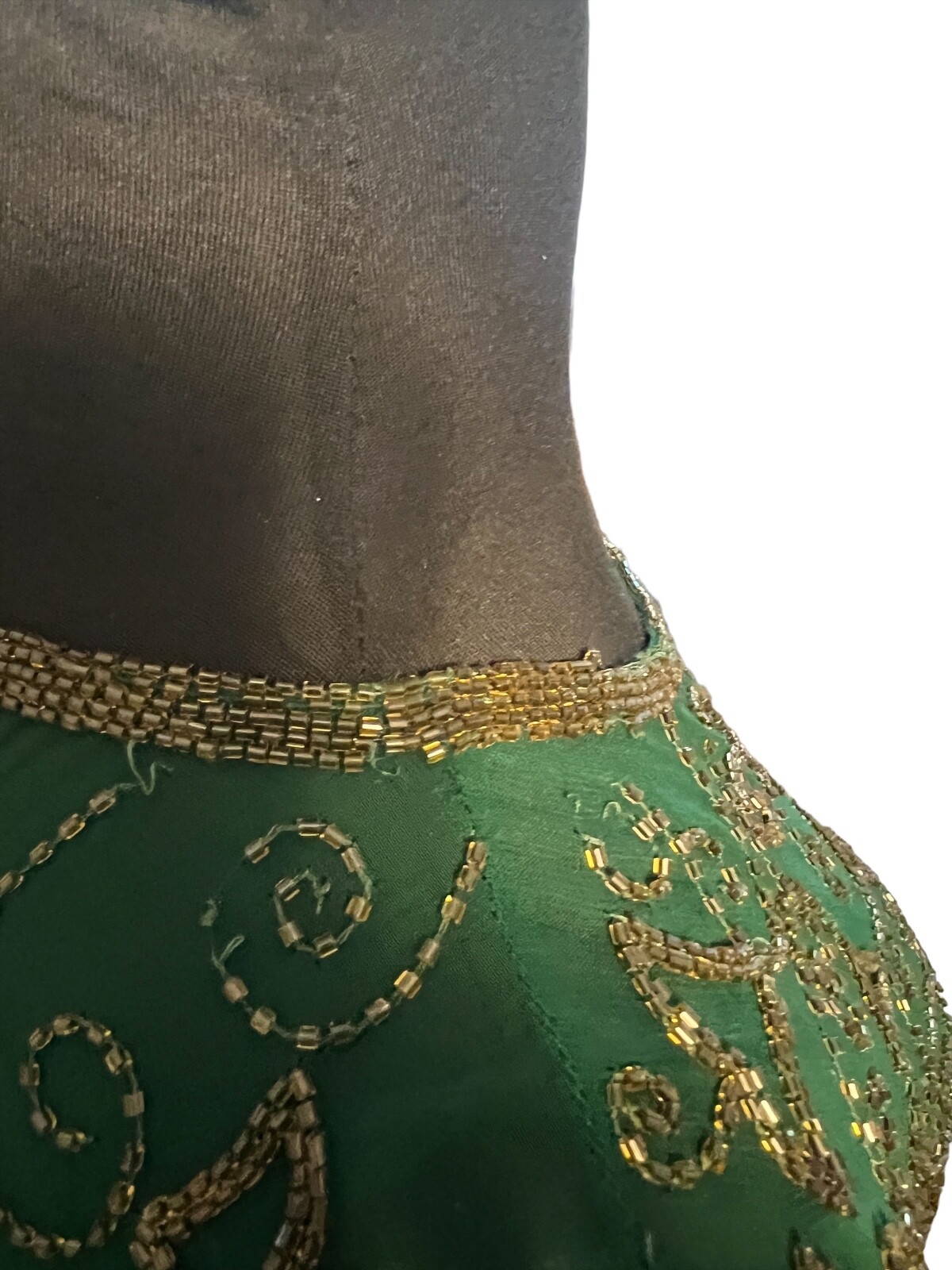 Vintage Evening Gown Niteline by Della Roufogali Green beaded Long sleeve, SZ 16