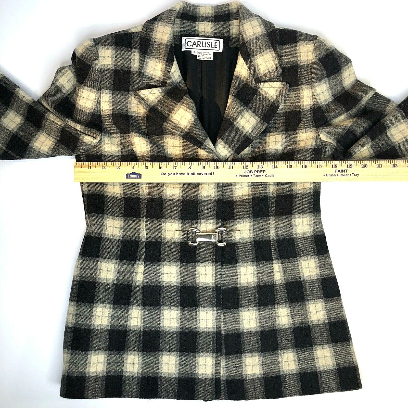 Vtg Carlisle Wool Plaid Blazer Yellow 90s Preppy Clueless Cher Style Toggle Sz 4
