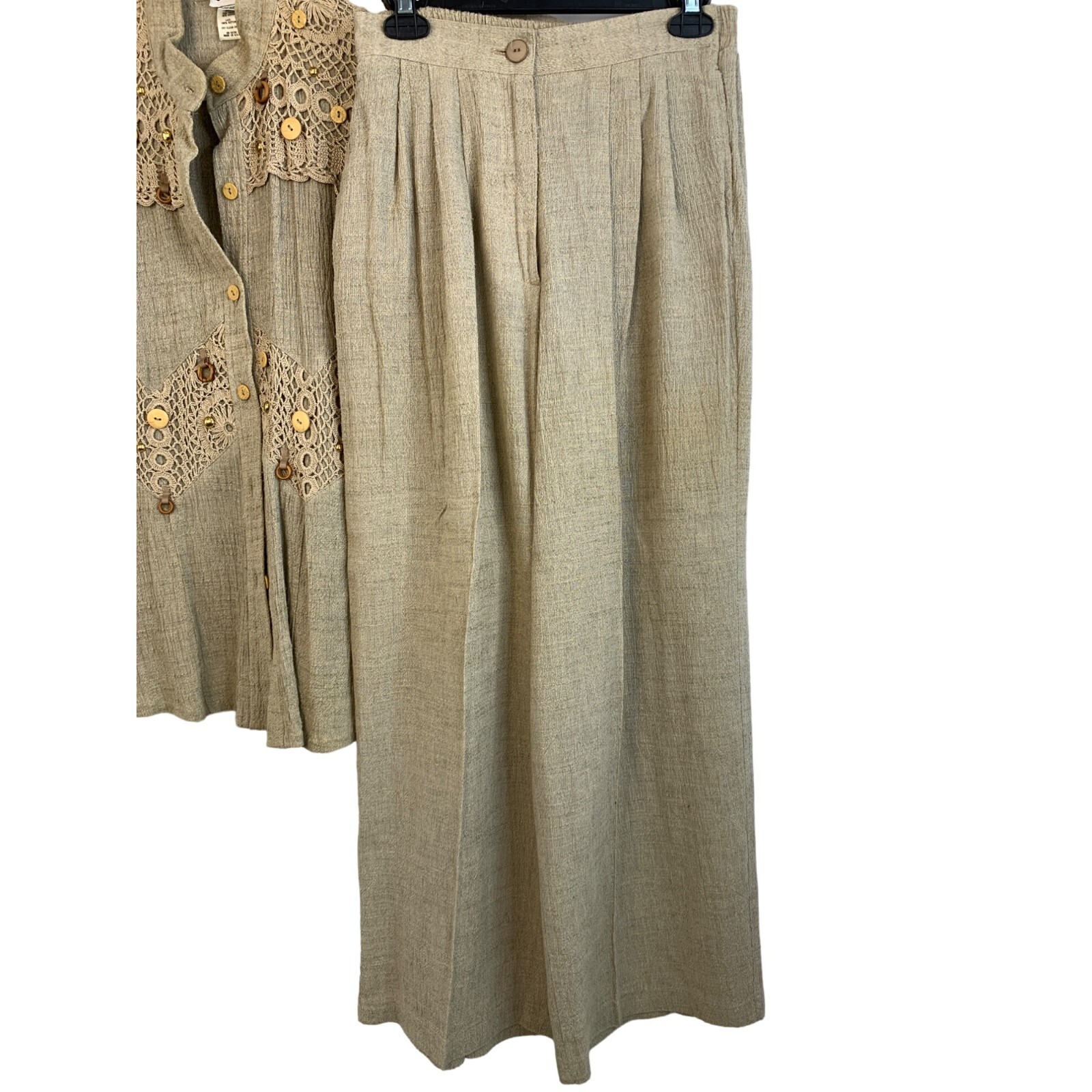 Rare Womens Lim’s VTG 3 Piece Crochet Linen Pant Suit GrannyCore M/L USA 7158