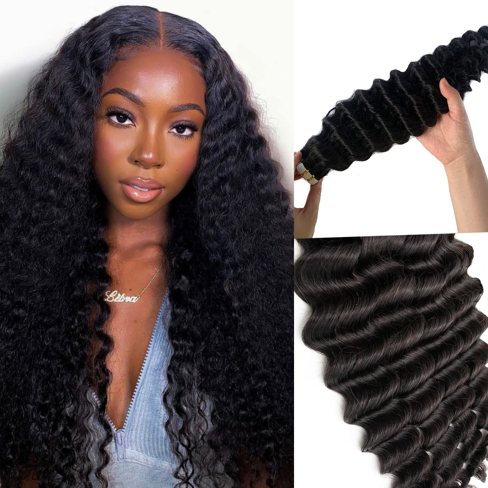 Deep Wave Tape in Human Hair Extensions for Black Women – Curly, Remy, Invisible