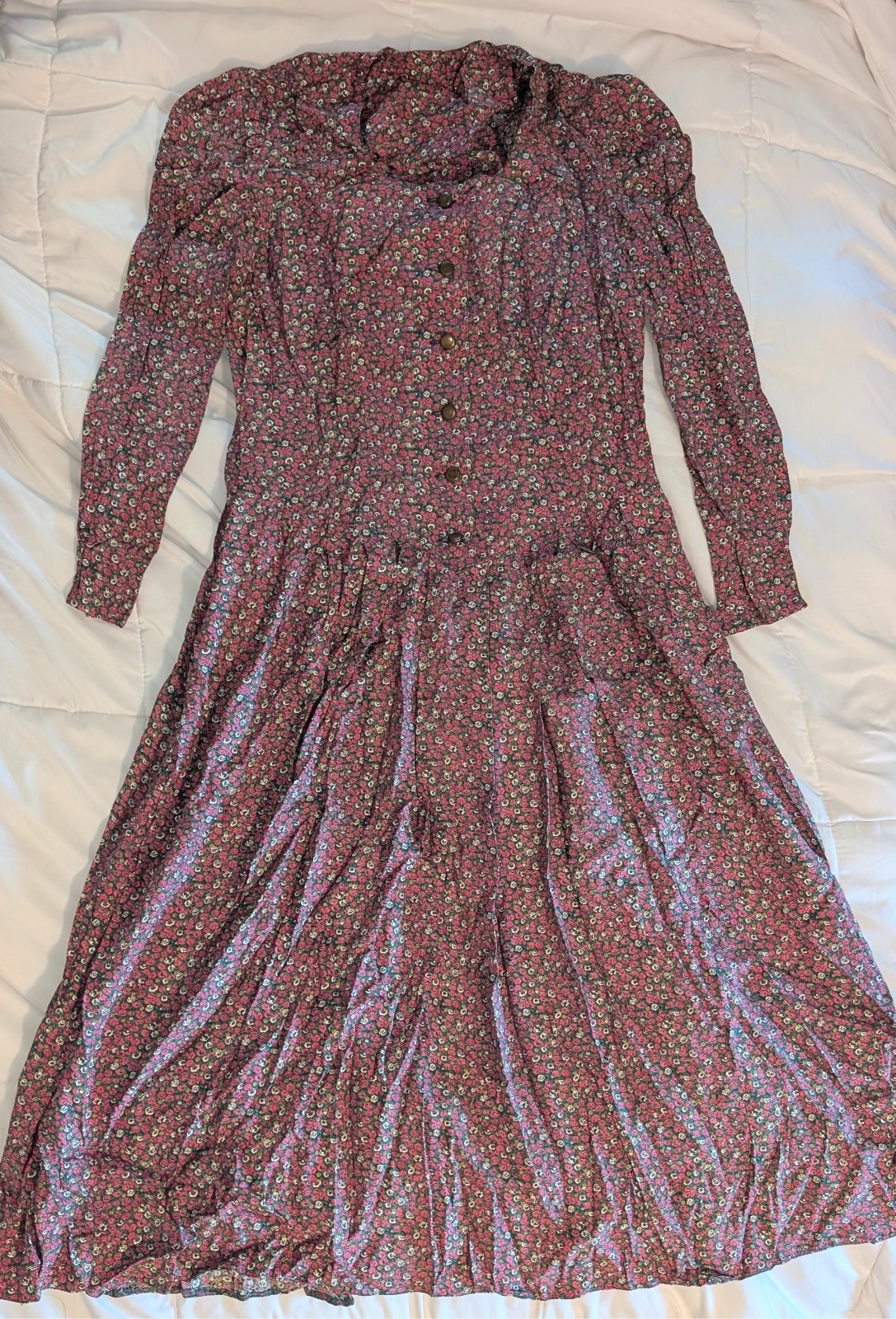 Vintage Floral Dress 1980s Handmade Prarie Cottage Teacher Core