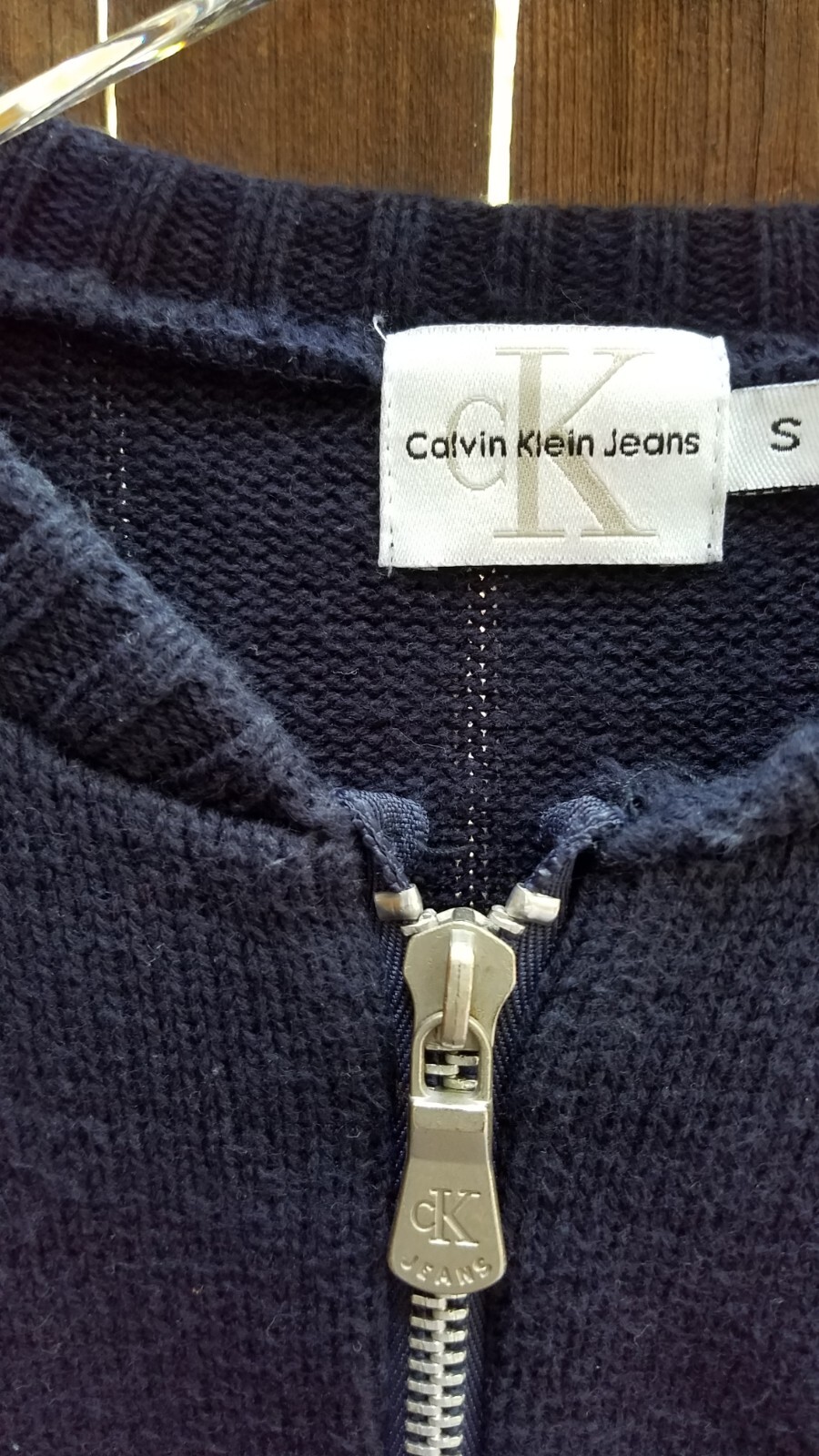 VTG Y2K Calvin Klein Jeans Red White Blue Stripe USA Full Zip L/S Cardigan Logo
