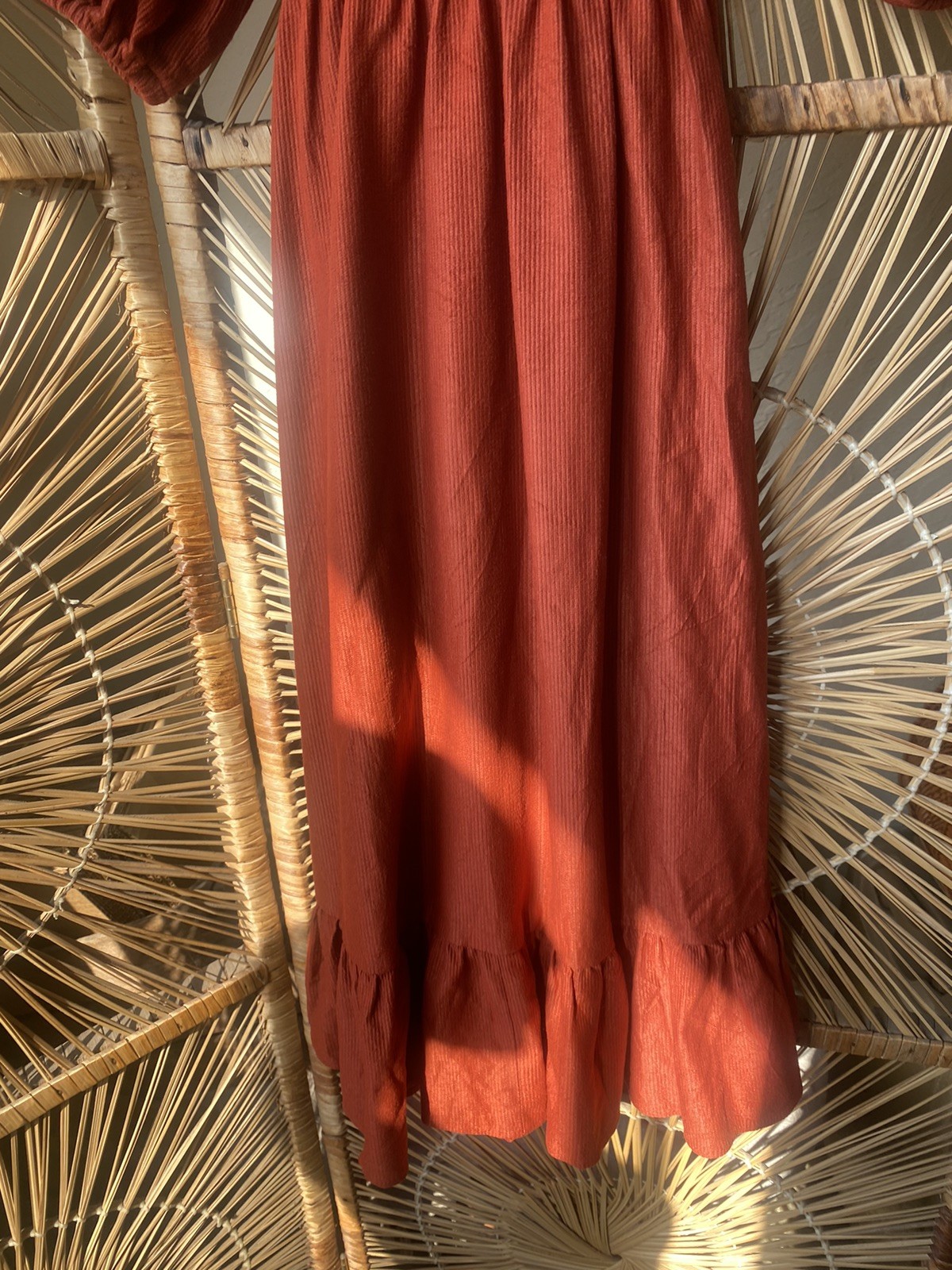 Candi Jones California Vintage 1970s Puff Sleeve Rust Colored Dress