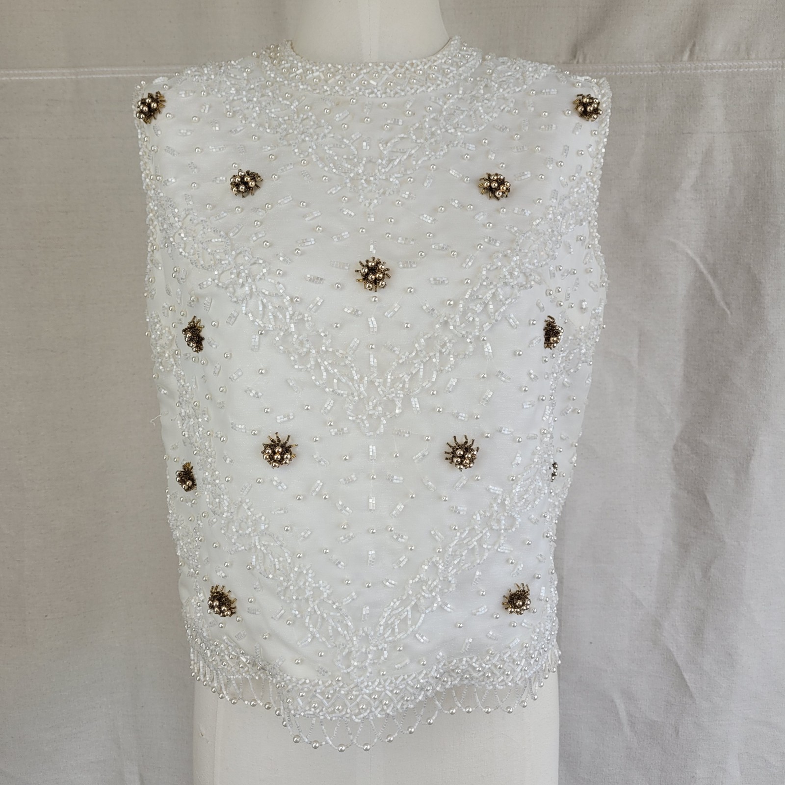 1960s Exquisite Beaded Sleeveless Top From Hong Kong Size Sm Great Condition