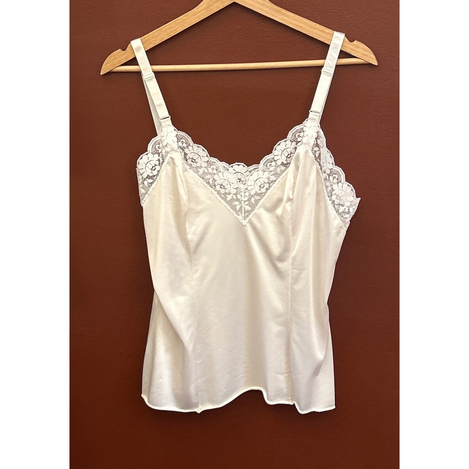 Vintage 90s Komar Camisole Top Coquette Bridal Lace Trim Ivory 38 Average Dainty