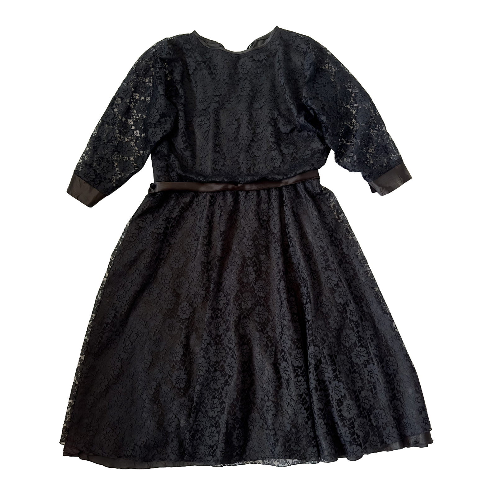 Purple Patch Women Dress Size 14 Bust 90cm Black Lace Long Sleeve Midi
