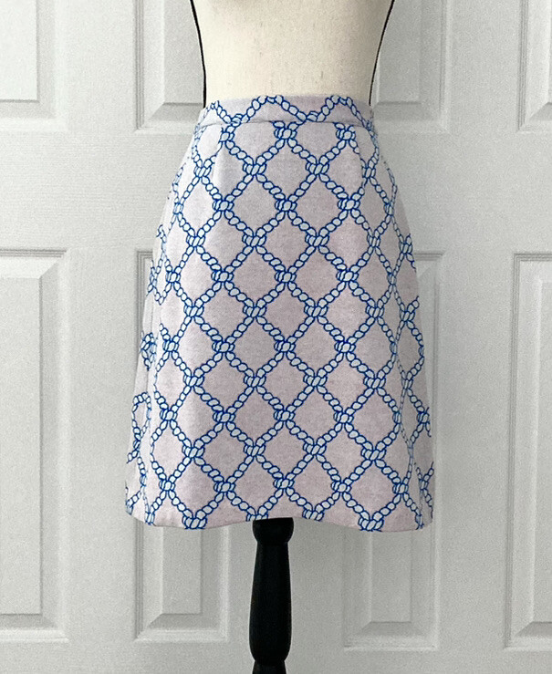 Vtg 70s Pink Skirt White Rope Print Polyester Back Zipper Size XS Waist 23.5”