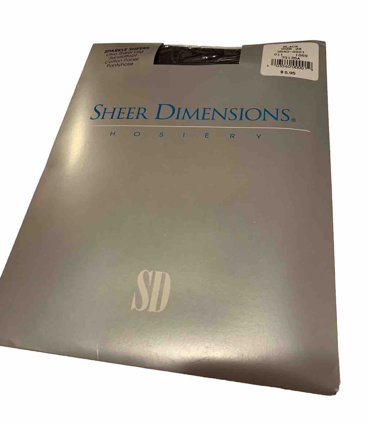 SHEER DIMENSIONS Pantyhose Nylons Sparkling Ultra Black 2X Catherines NOS