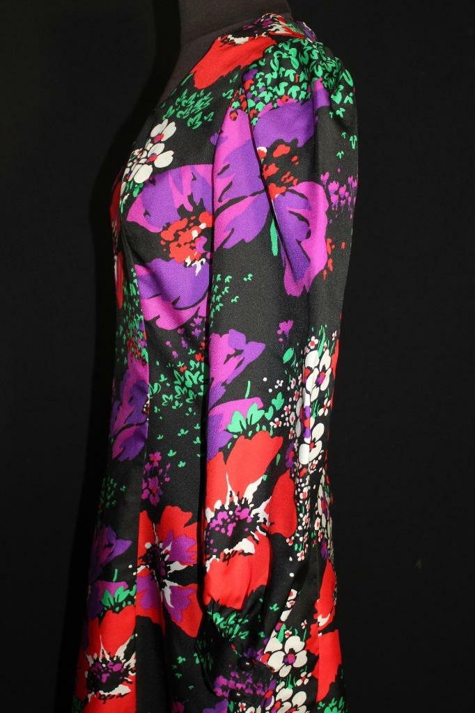 VINTAGE FRENCH 1980’S BLACK COLORFUL FLORAL PRINT MINI DRESS SIZE 6