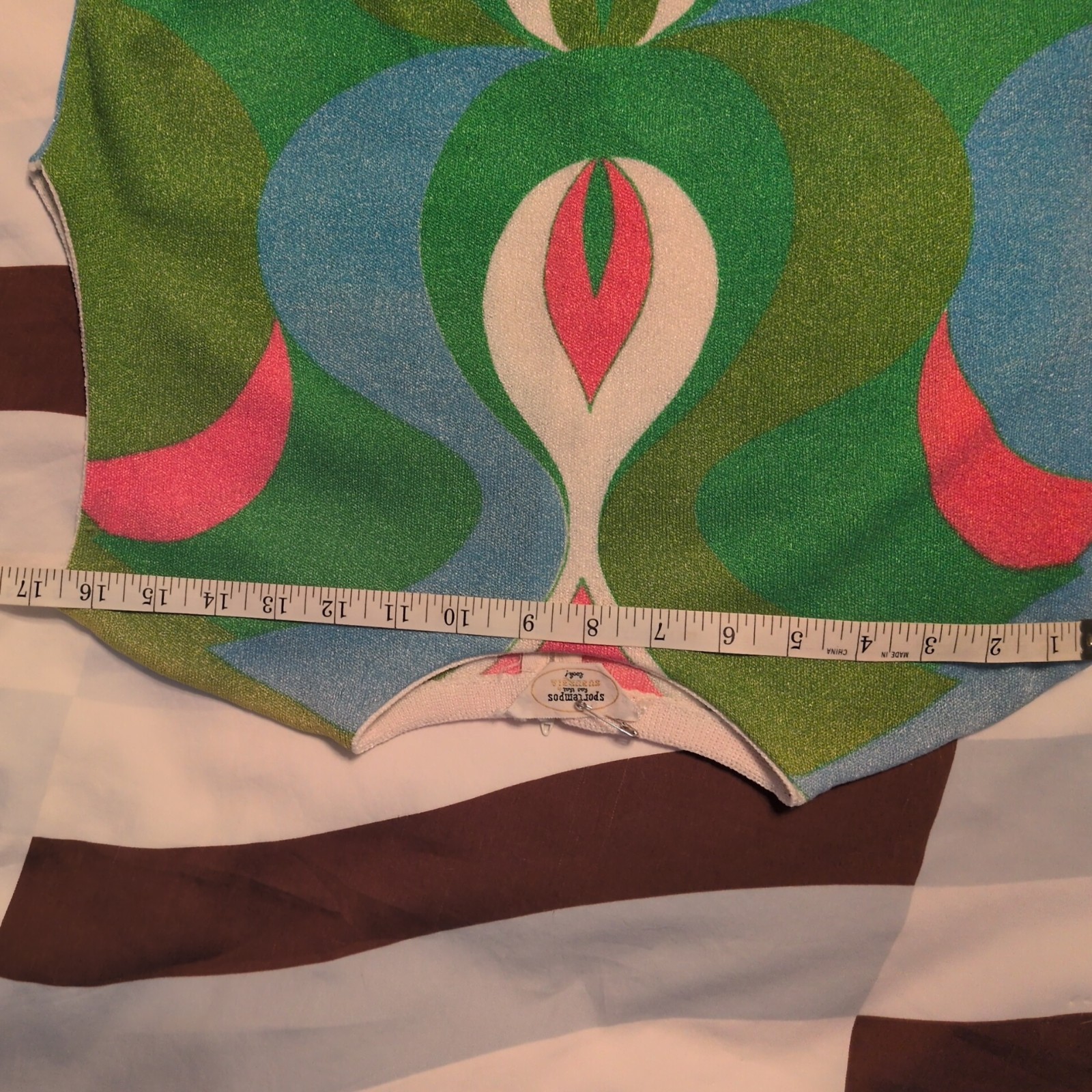 Ladies Sportempo Mod Sleeveless Psychedelic Print Shirt Size M USA Union Made