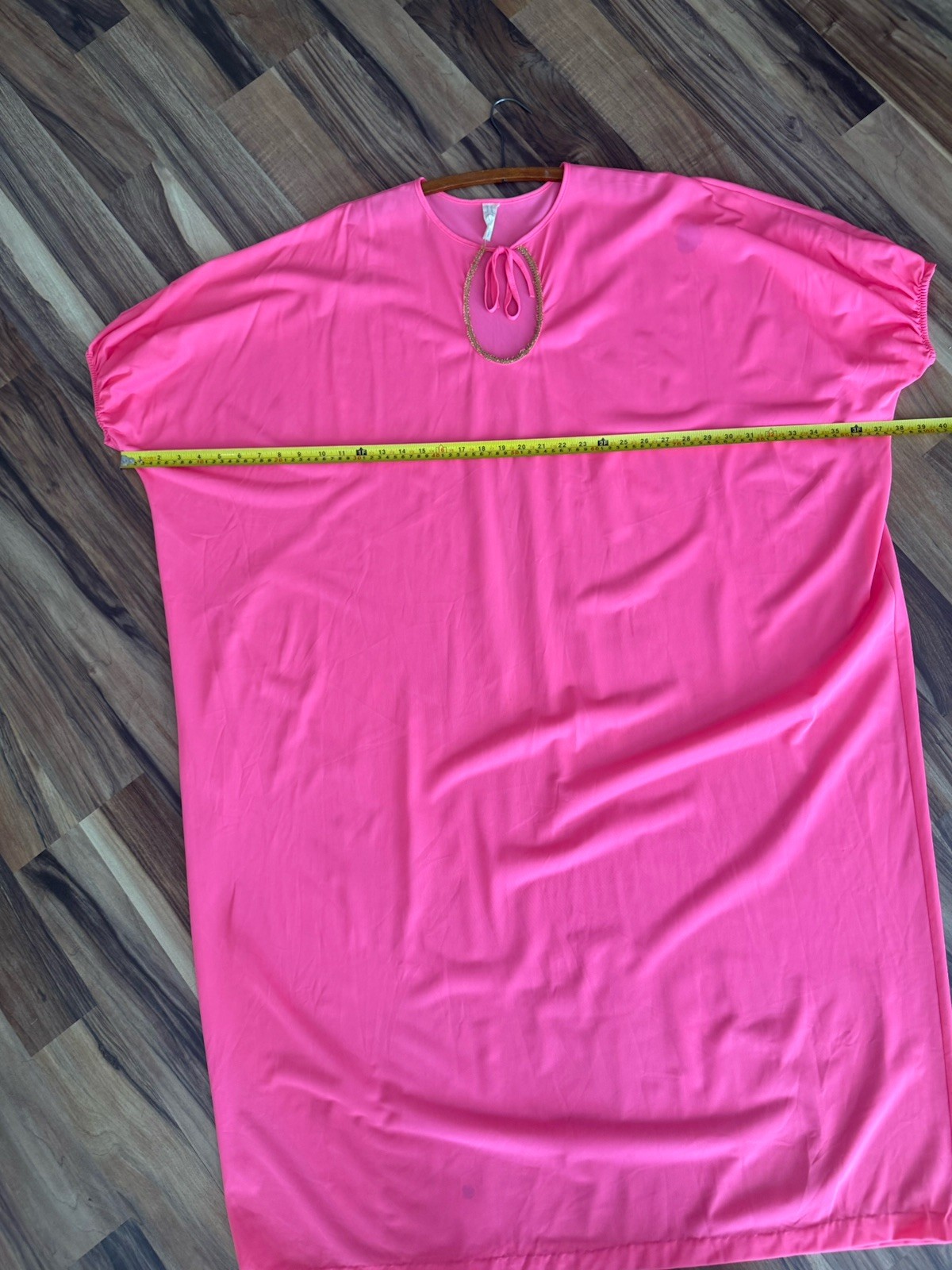 Vintage 60’s 70’s Hostess Caftan Nightgown Nylon Day-glo Pink Maxi Dress Onesize