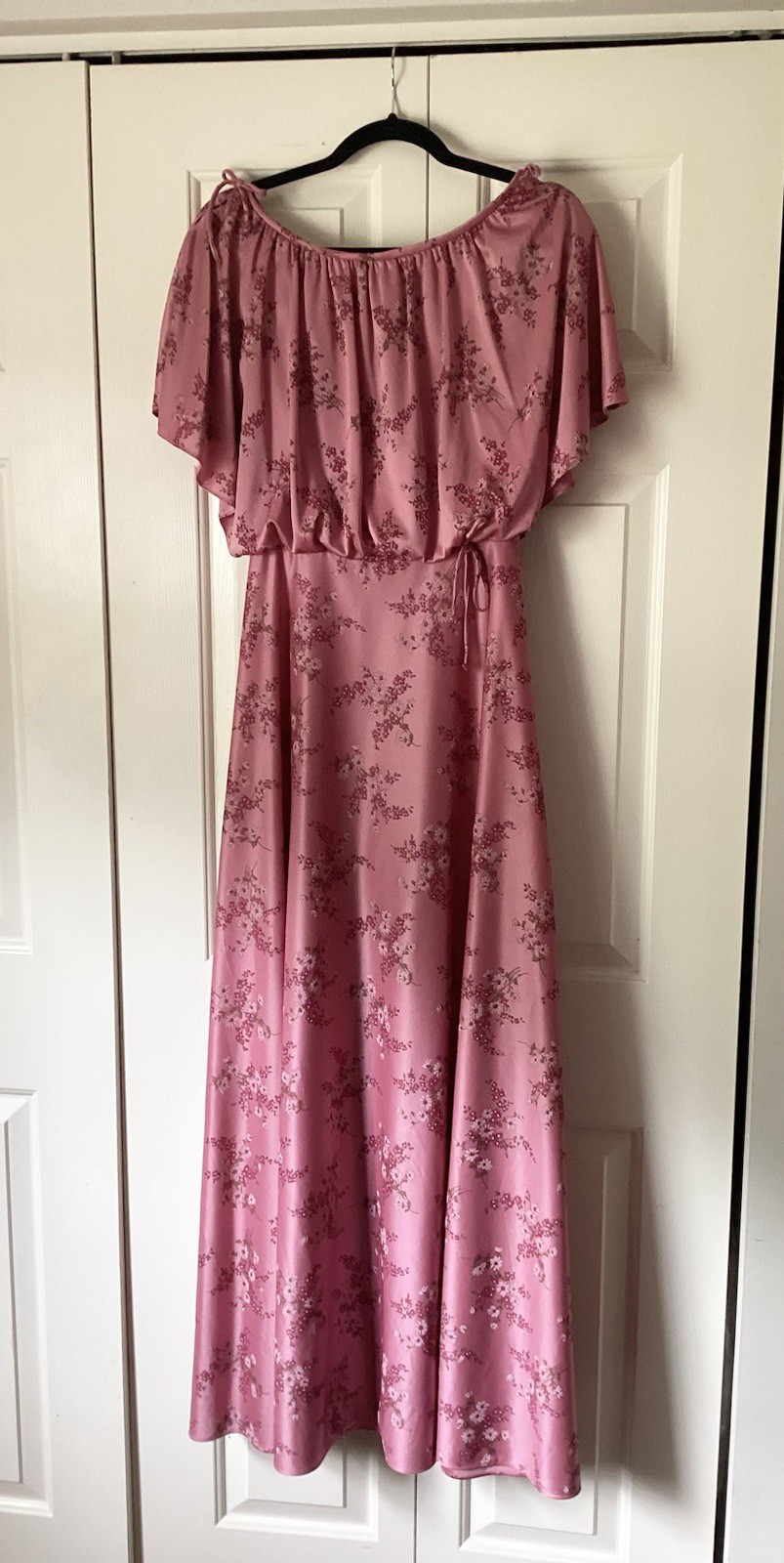 Vintage 1970s Raspberry Floral Goddess Maxi Dress