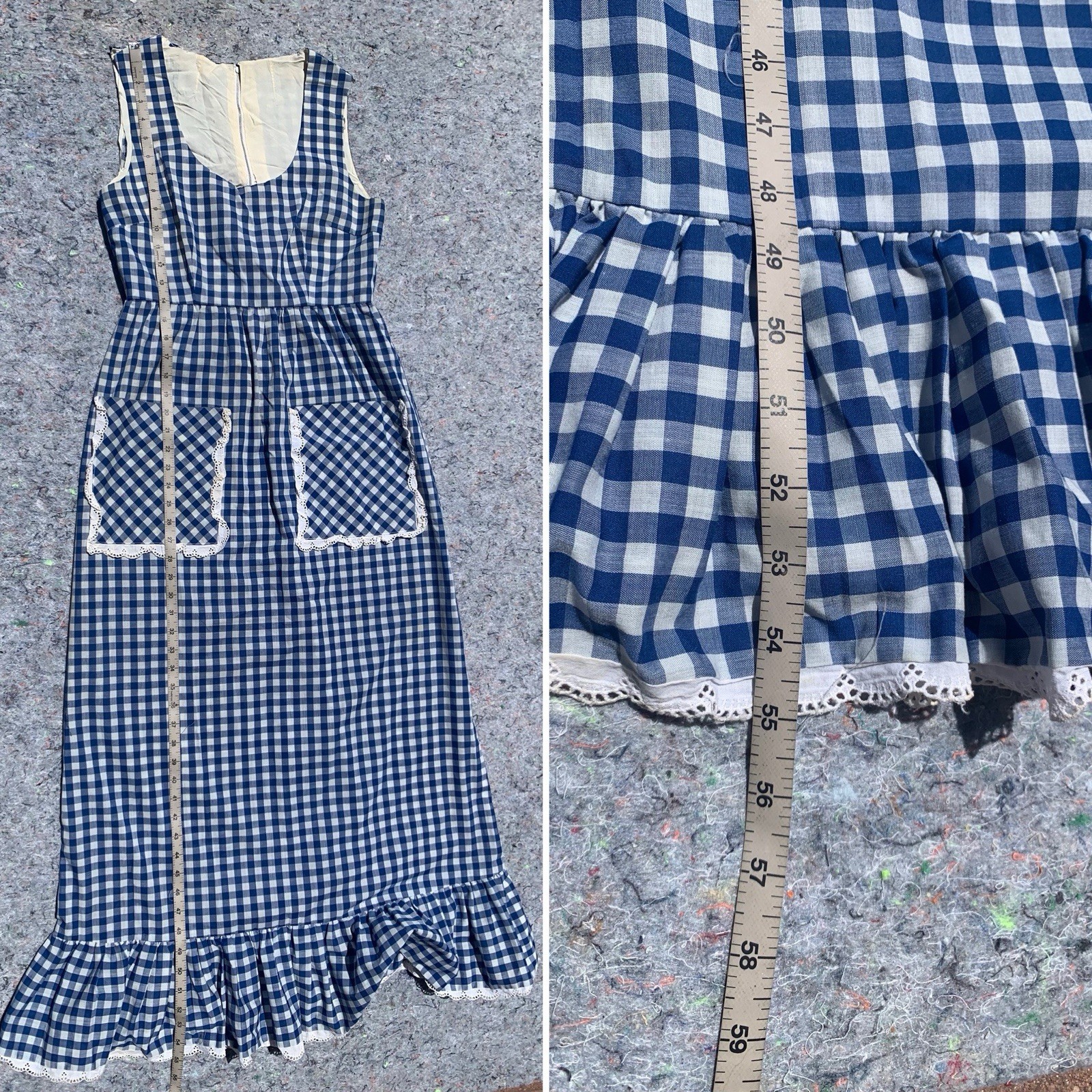 As Is vintage 50s blue gingham cotton sleeveless straight maxi dress cottage