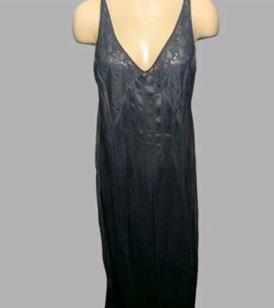 VTG 1950s Vassarette Maxi Slip Dress Nightgownown Layered Chiffon Lace Black 36