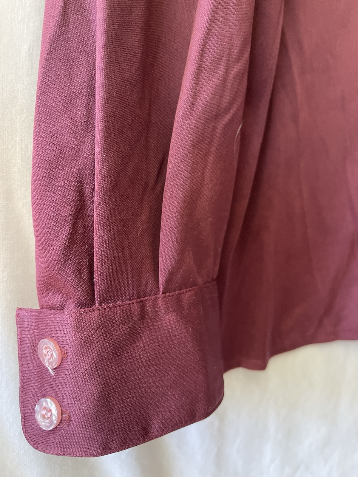 VINTAGE 70’s, AMY BARR, WOMEN’S L POLYESTER BURGUNDY WINE BLOUSE, EUC