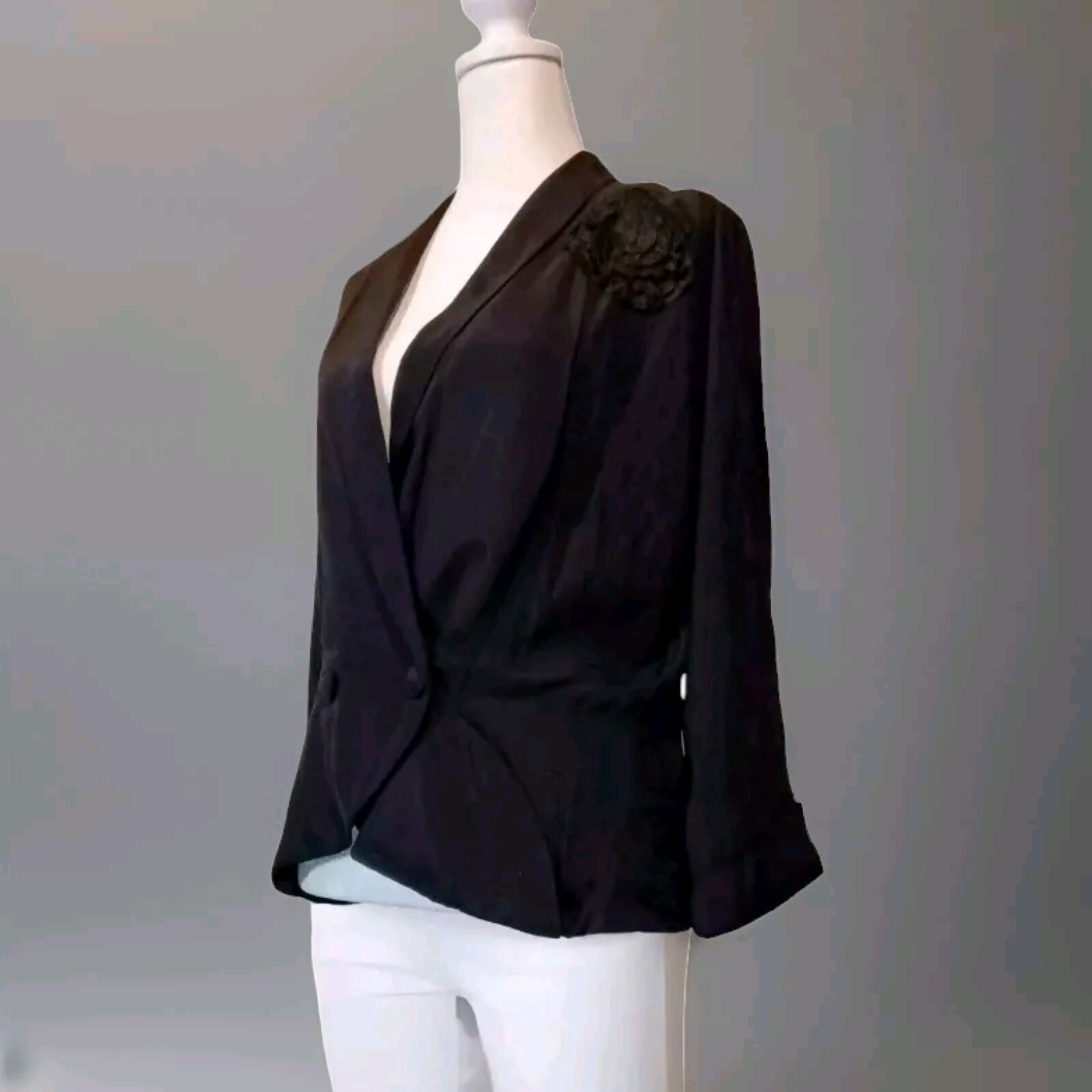 VTG 40s/50s Carol Curtis Original Jet Black Very Fine Faille Fabric Jacket M