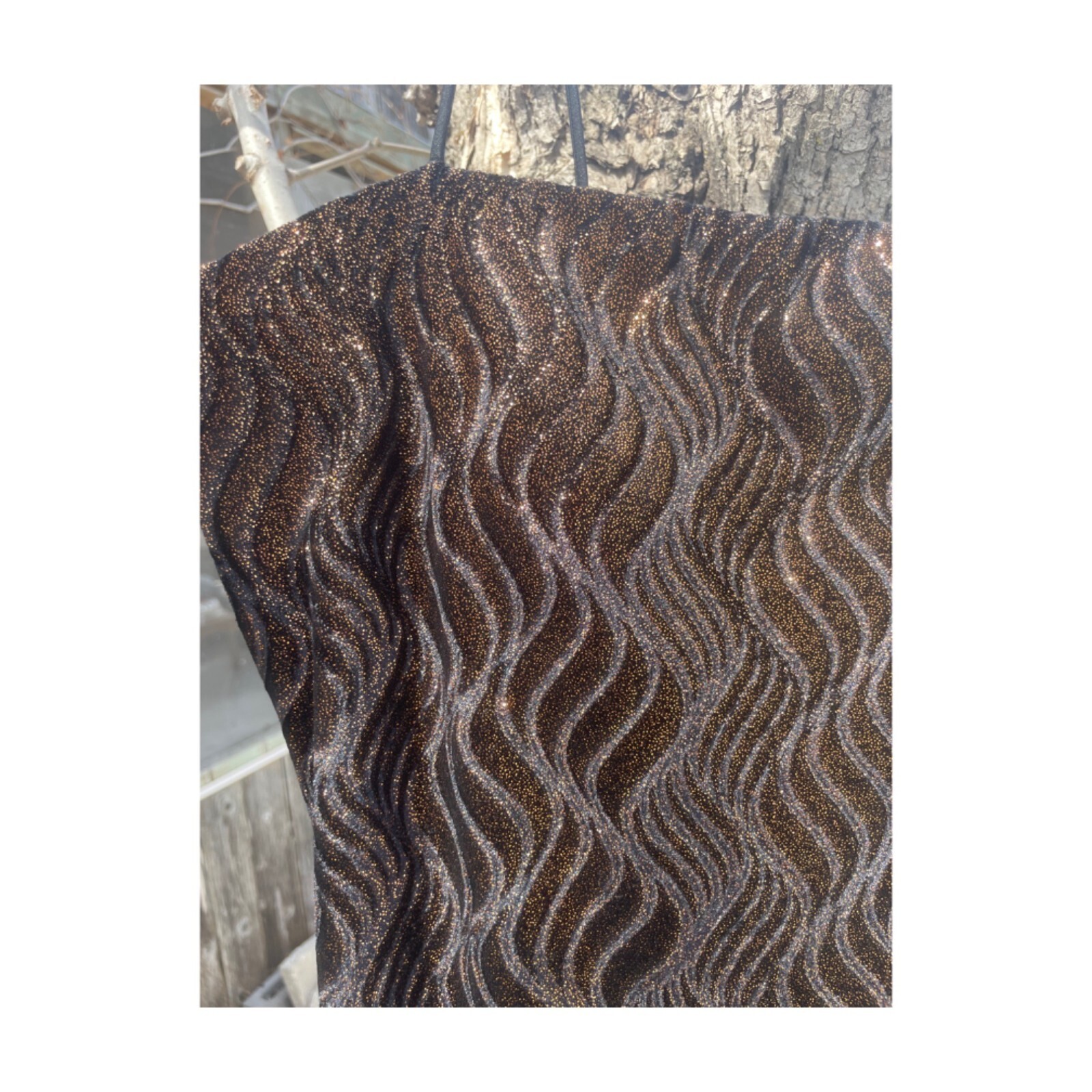 Vtg | 90s Formal Gown Dress Velvet Burnout Copper Metallic Spaghetti Straps 14