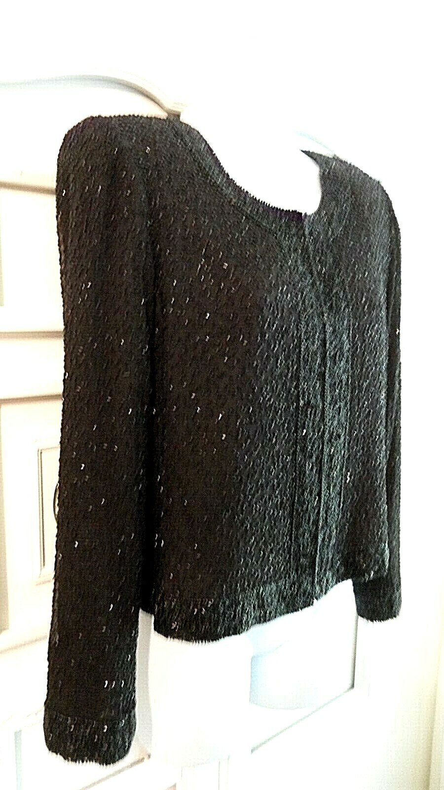 VINTAGE Stenay Beaded Evening Jacket Women’s L Large Black Silk Cocktail Festive