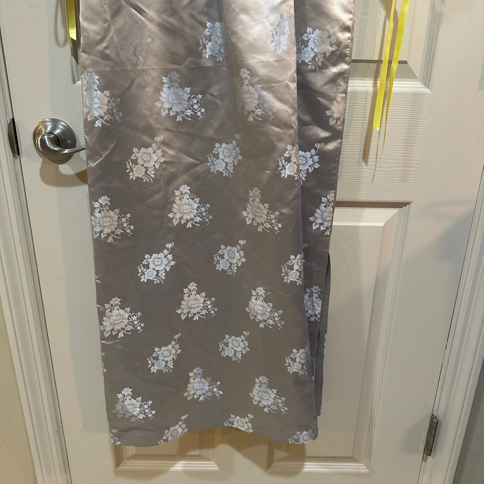 Vintage Silver Floral Damask Maxi Dress Yellow Ribbon Ruffle Collar Handmade