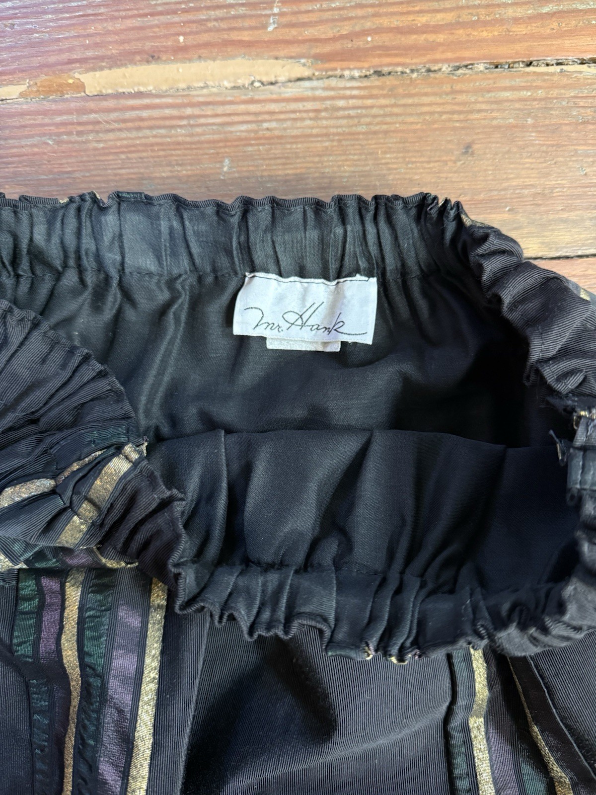 Vintage Mr Hank Black and Gold Plaid Elastic Waist Maxi Skirt Sz Small 💚🍄