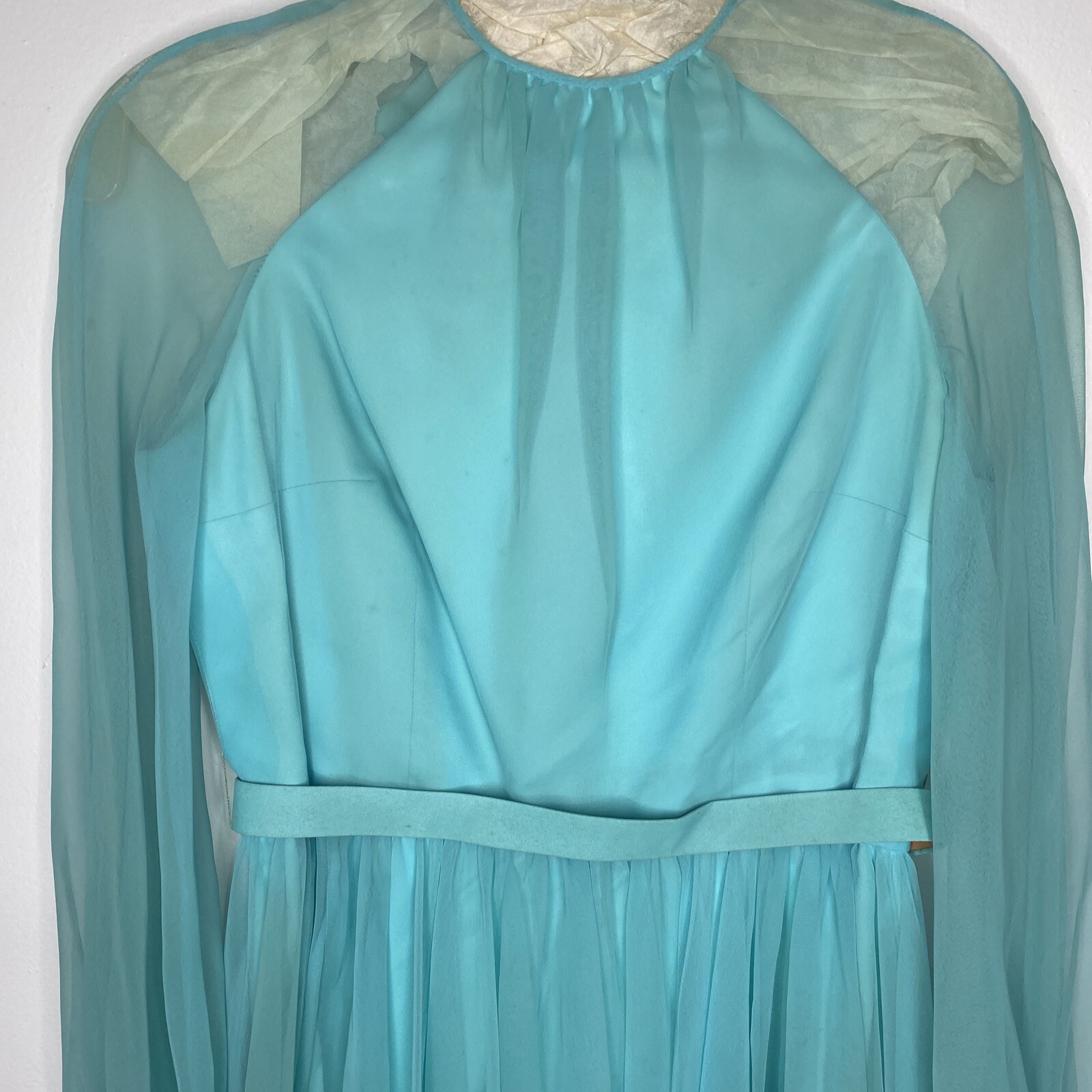 Vintage 1970’s Maxi Dress Cocktail Sheer Pleated Green 6 Shannon Rodgers