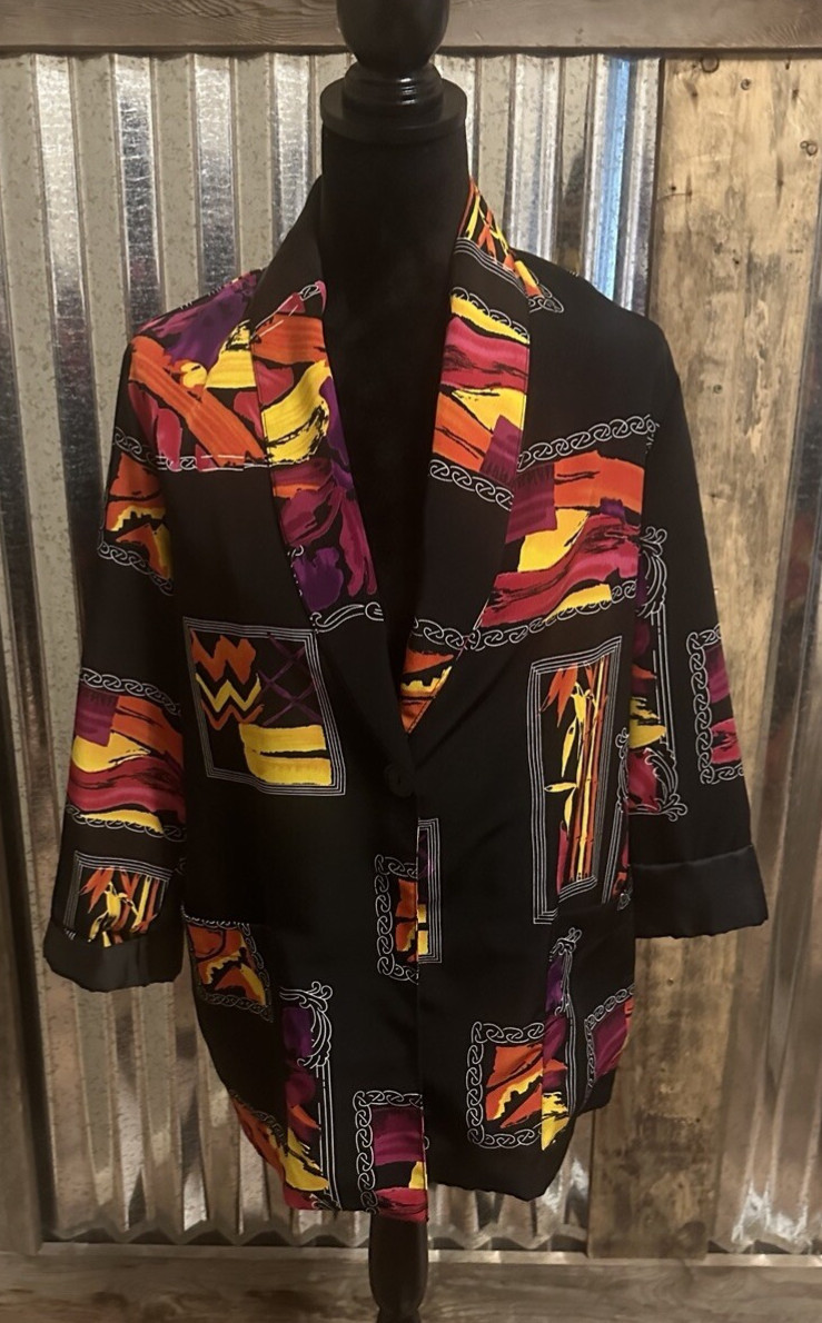 Brown Stone Studio Vtg Blazer Jacket Abstract Artsy 80s Sz Medium Office Party