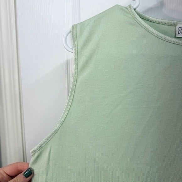 Vintage Claudia Barnes pastel green sleeveless knit cotton stretch basic shirt L