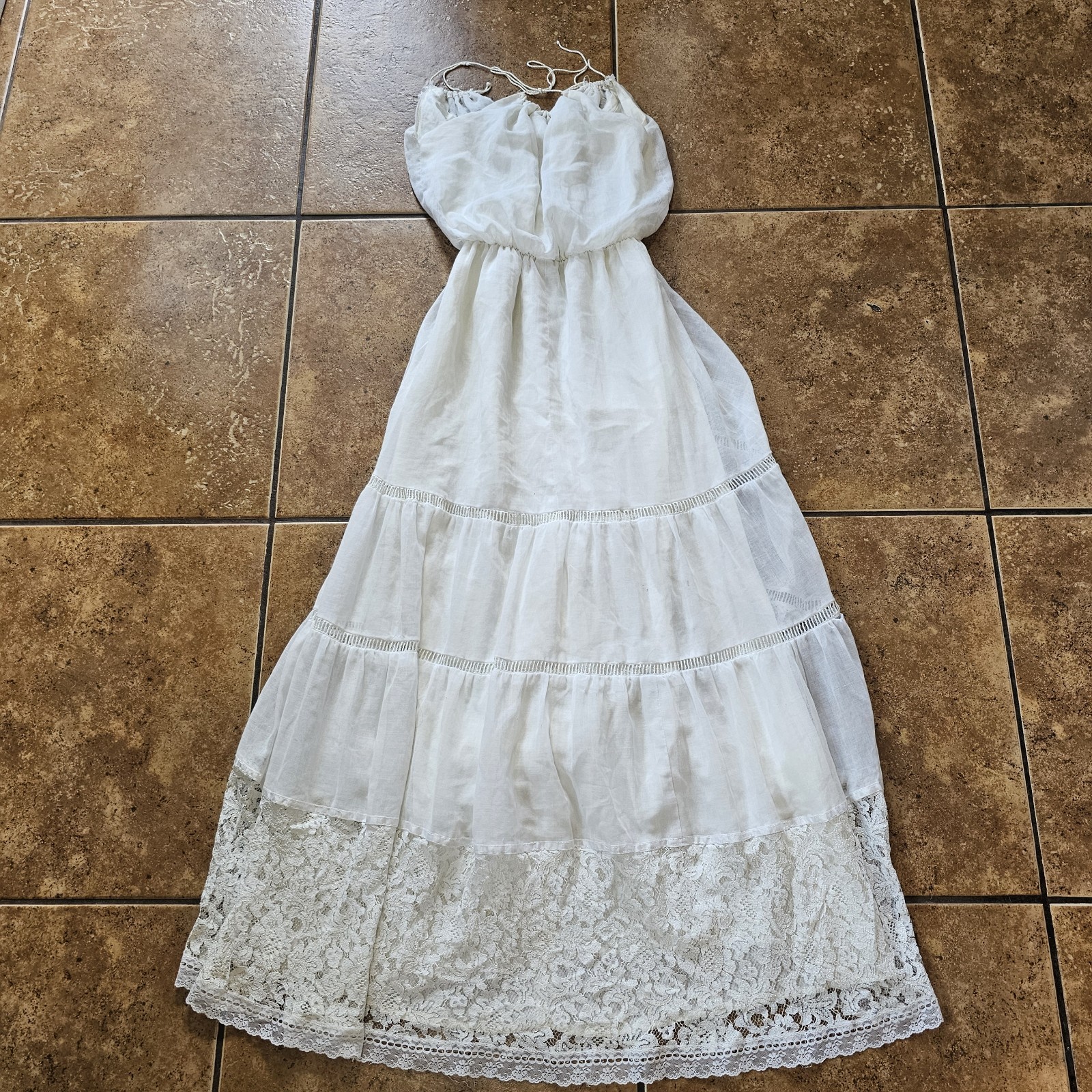 Vintage Roberta Maxi Dress White Lace Boho Coquette Romantic California Sundress